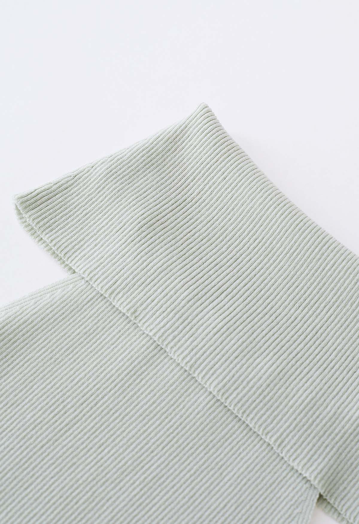 Folded Off-Shoulder Rib Knit Top in Pea Green