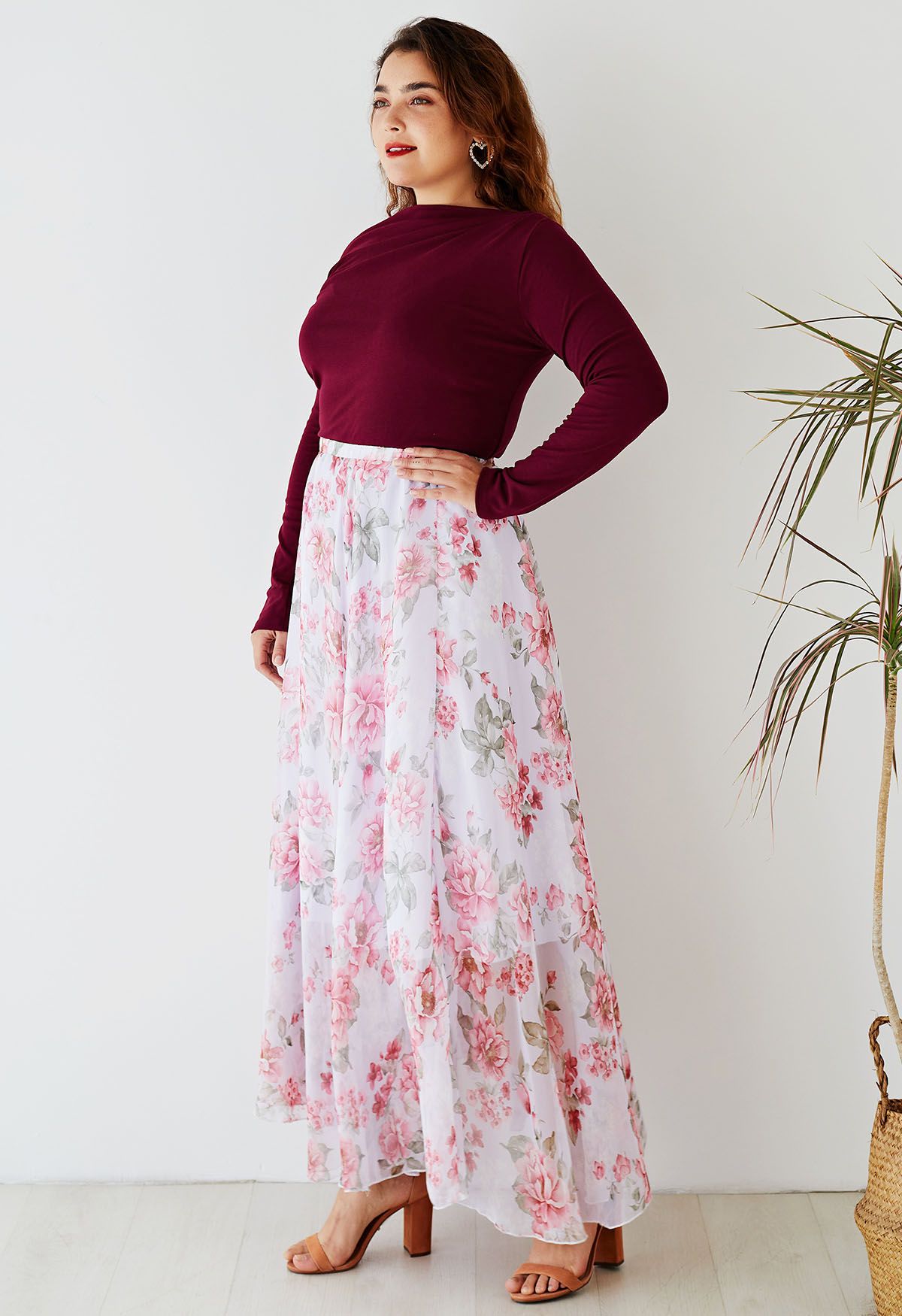 Serene Balmy Bloom Chiffon Maxi Skirt