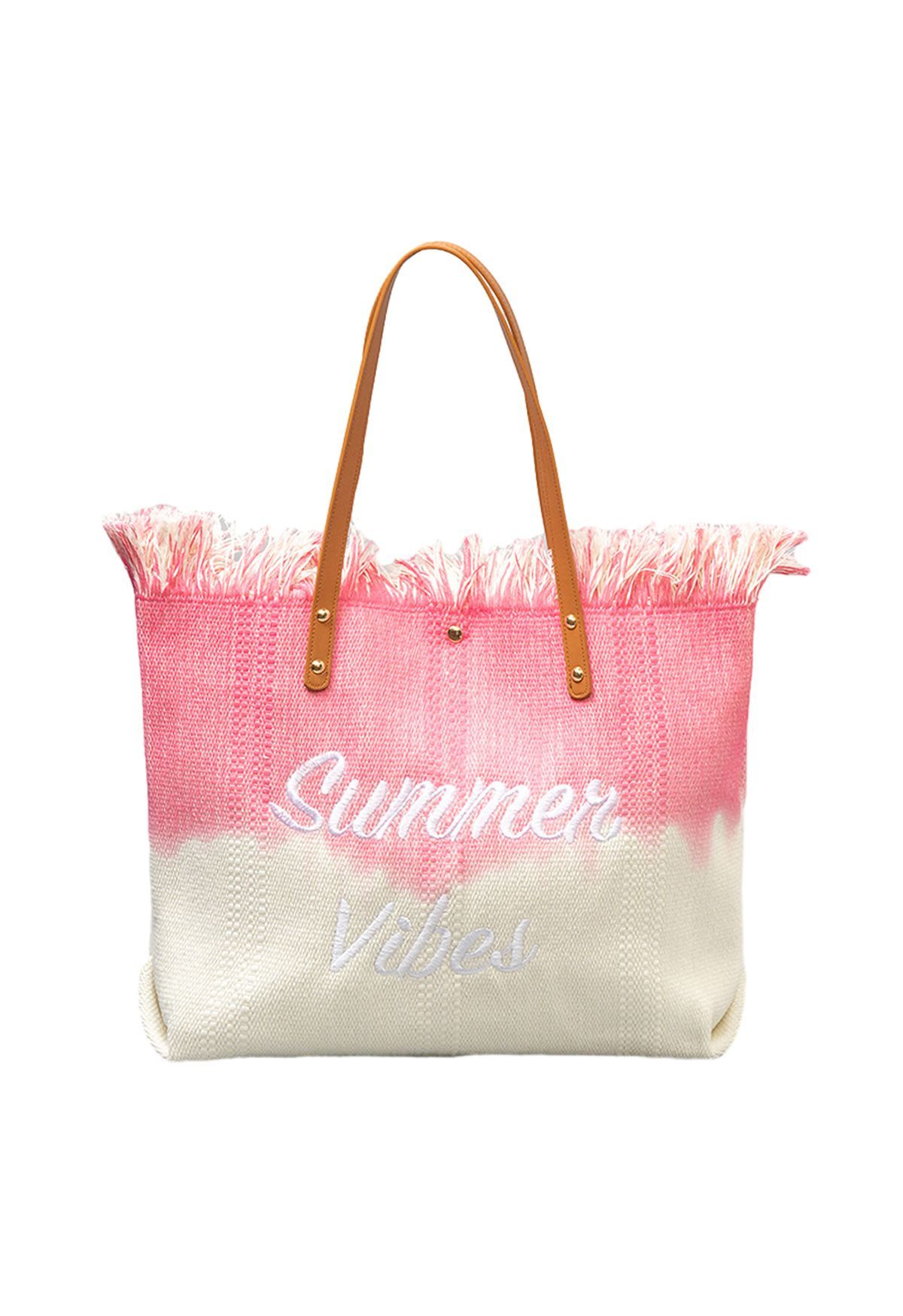 Summer Vibes Two-Tone Canvas Tote Bag in Pink - Retro, Indie and Unique  Fashion
