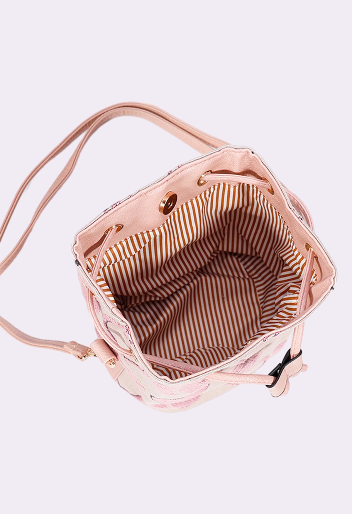 Pink Heart Jacquard Drawstring Mini Bucket Bag