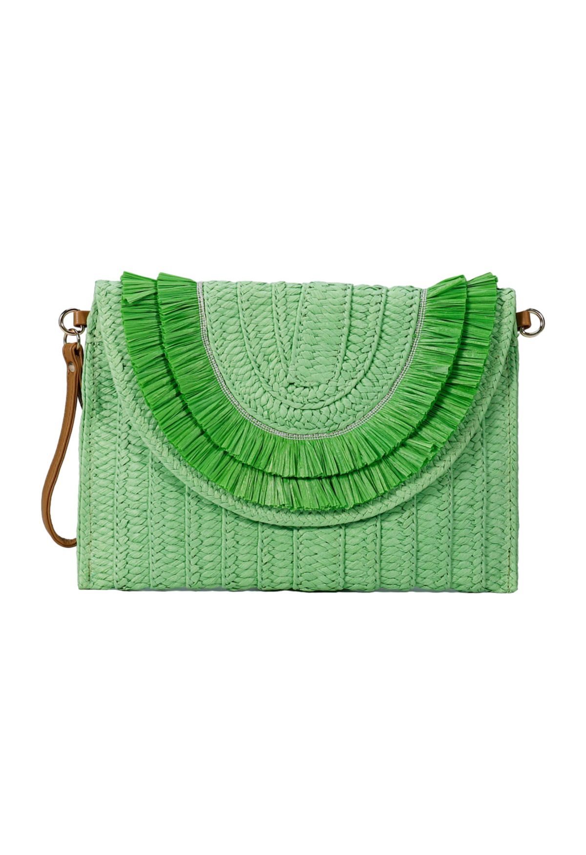 Raffia Solid Color Envelope Bag in Green