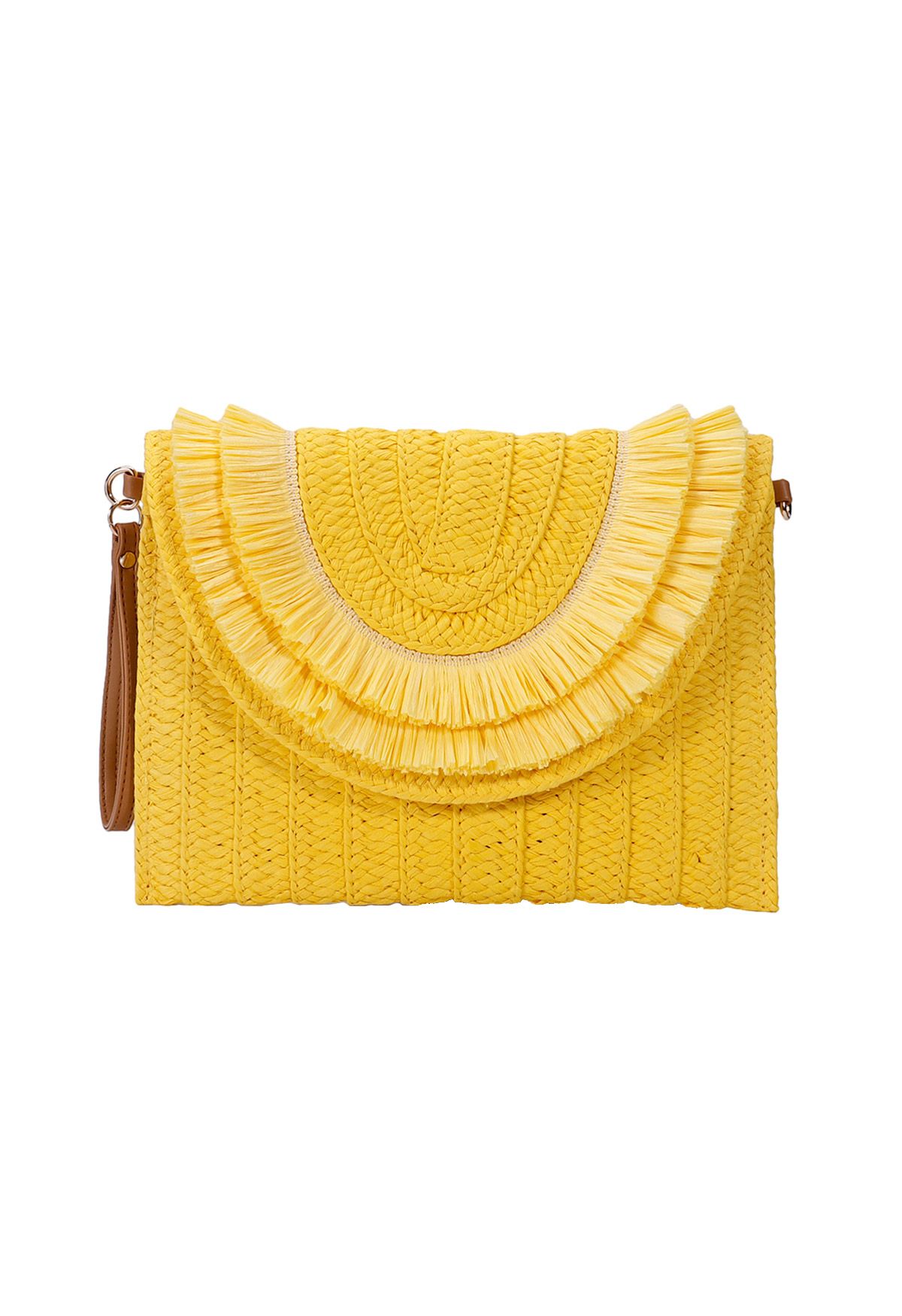 Raffia Solid Color Envelope Bag in Yellow