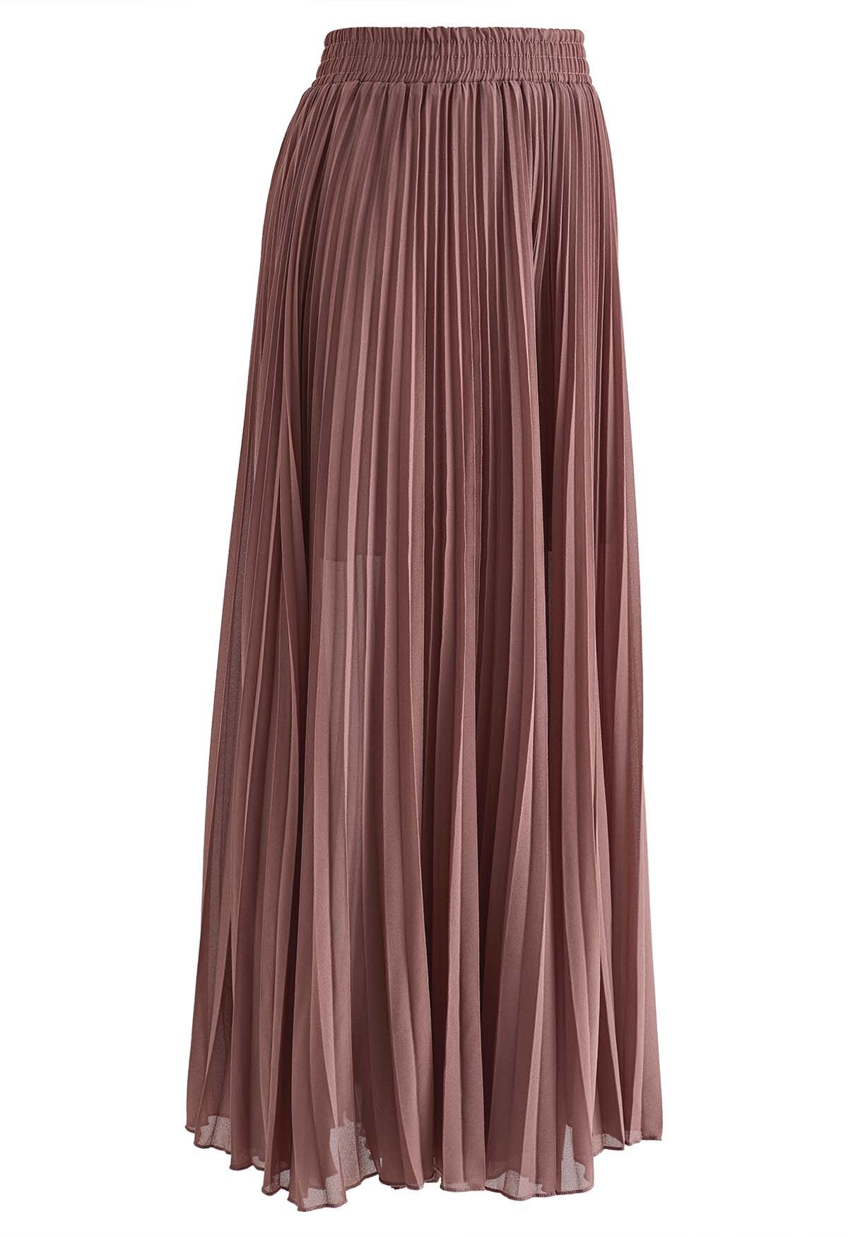 Full Pleats Wide Leg Pull-On Pants in Rust Red