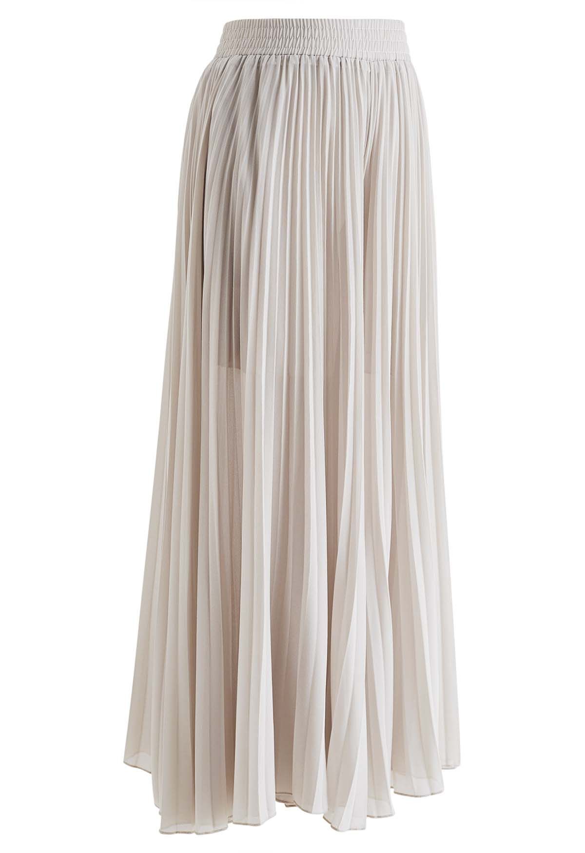 Full Pleats Wide Leg Pull-On Pants in Taupe
