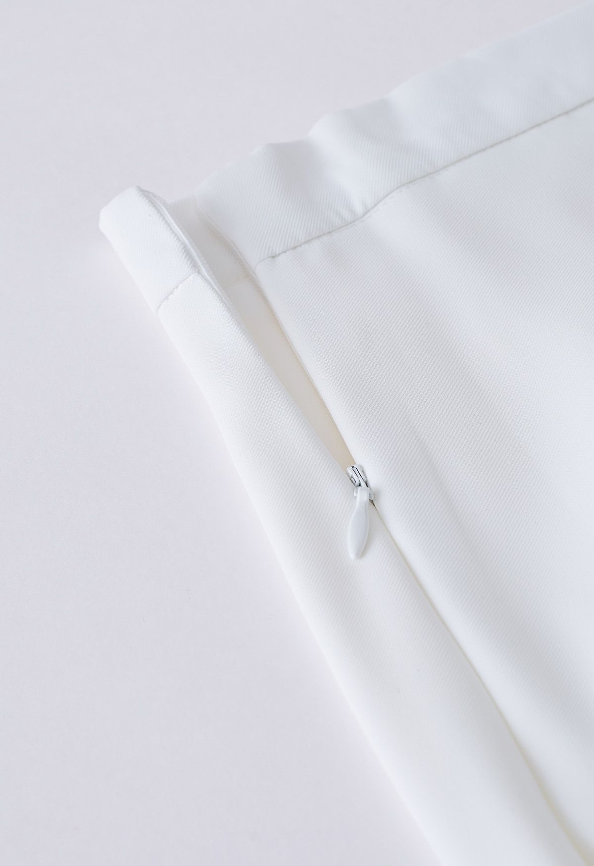 Side Pleated Flap Midi Skirt in White