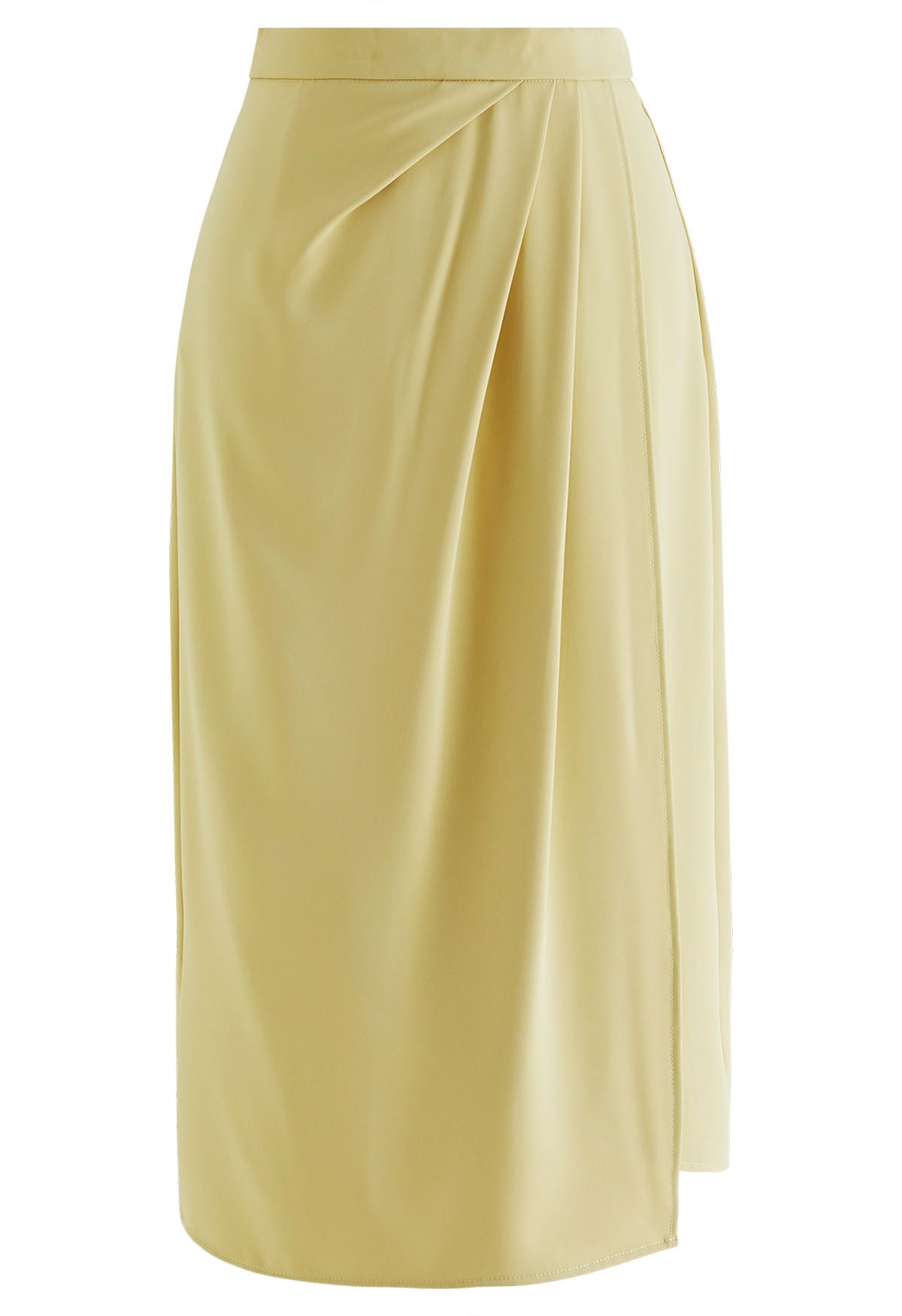 Side Pleated Flap Midi Skirt in Yellow