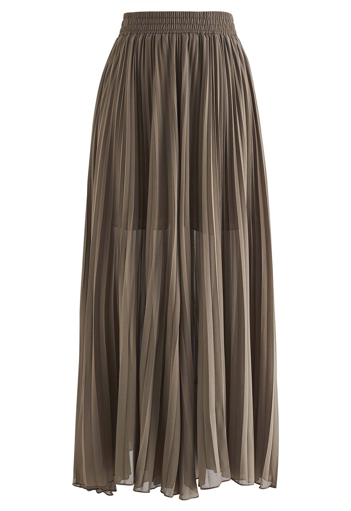 Full Pleats Wide Leg Pull-On Pants in Brown - Retro, Indie and Unique ...