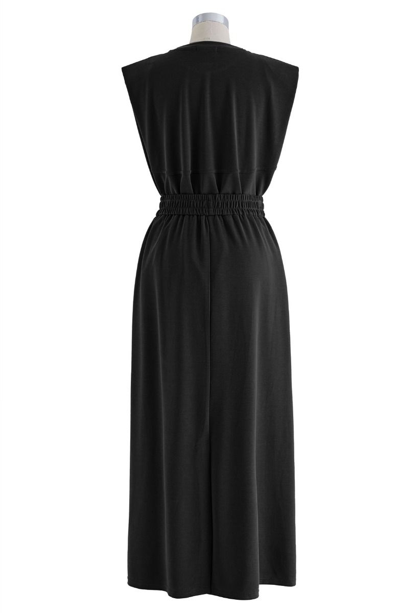 Effortless Pad Shoulder Sleeveless Top and Maxi Skirt Set in Black ...
