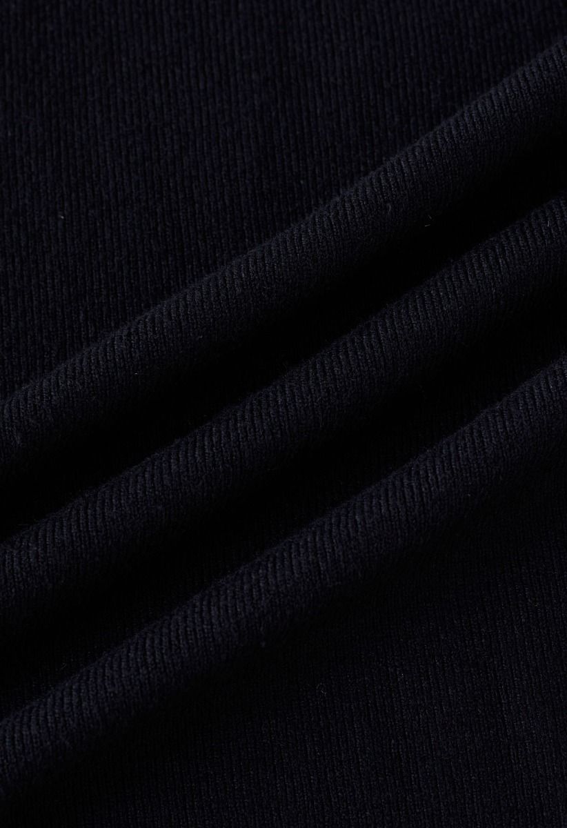 Pearl Embellished Mock Neck Sleeveless Knit Top in Black