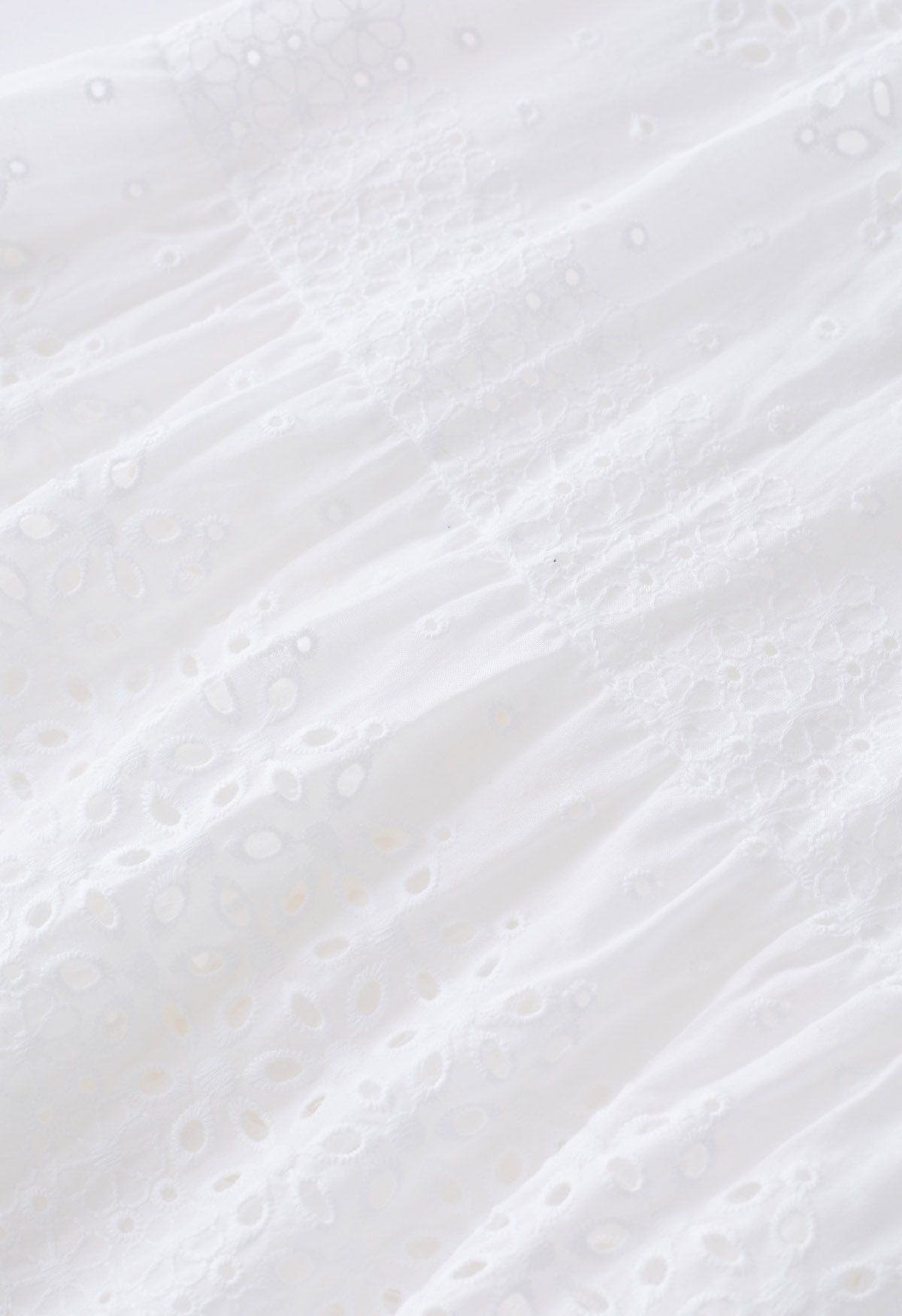 Floret Embroidered Eyelet Cotton Midi Skirt in White