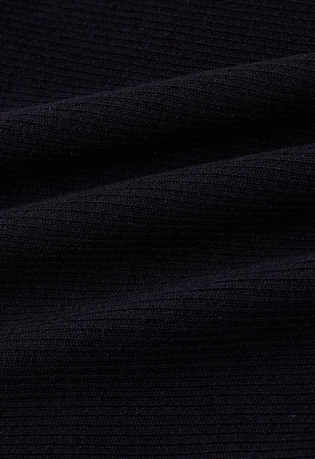 Bowknot Cutout Back Spliced Knit Top in Black
