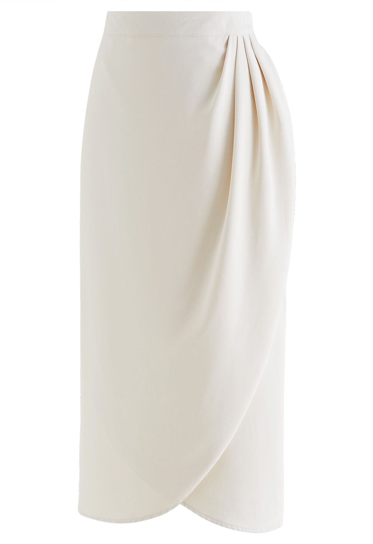 Side Pleated Tulip Midi Skirt in Ivory