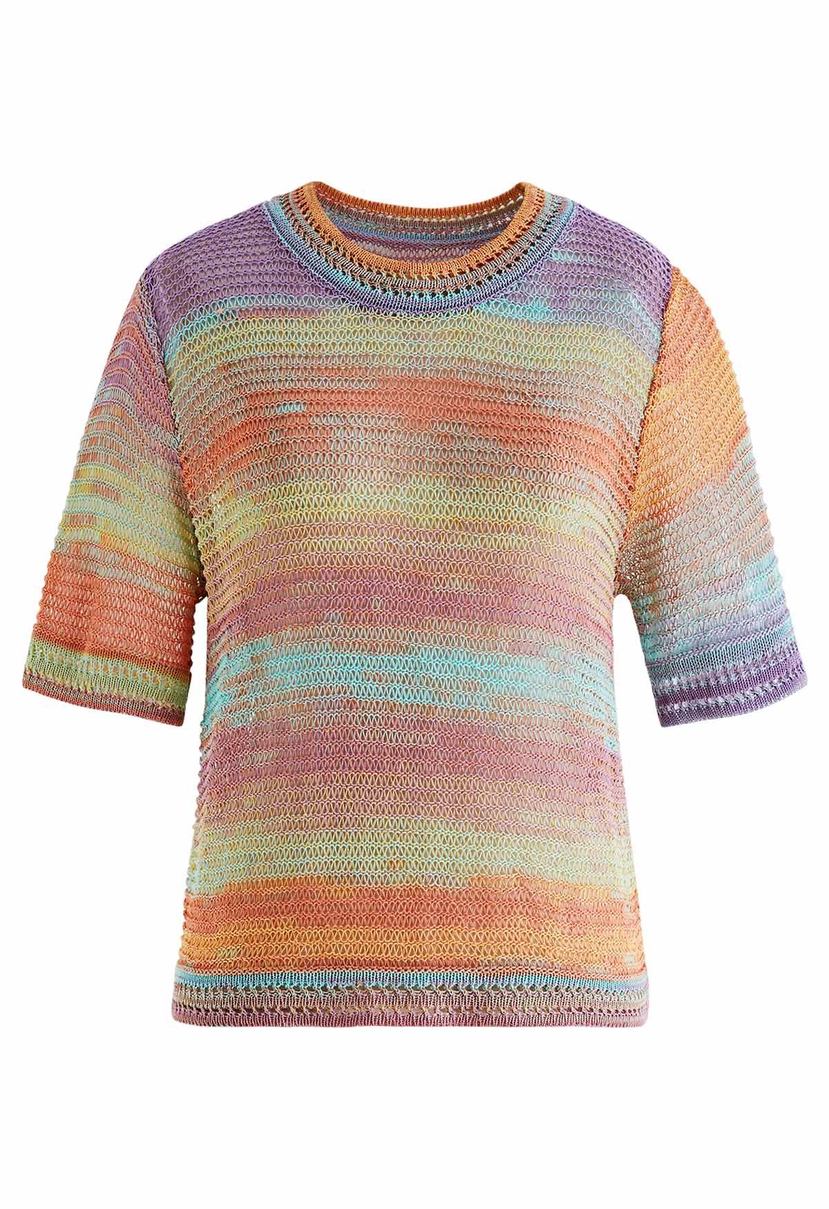 Multicolored Hollow Out Short Sleeve Top