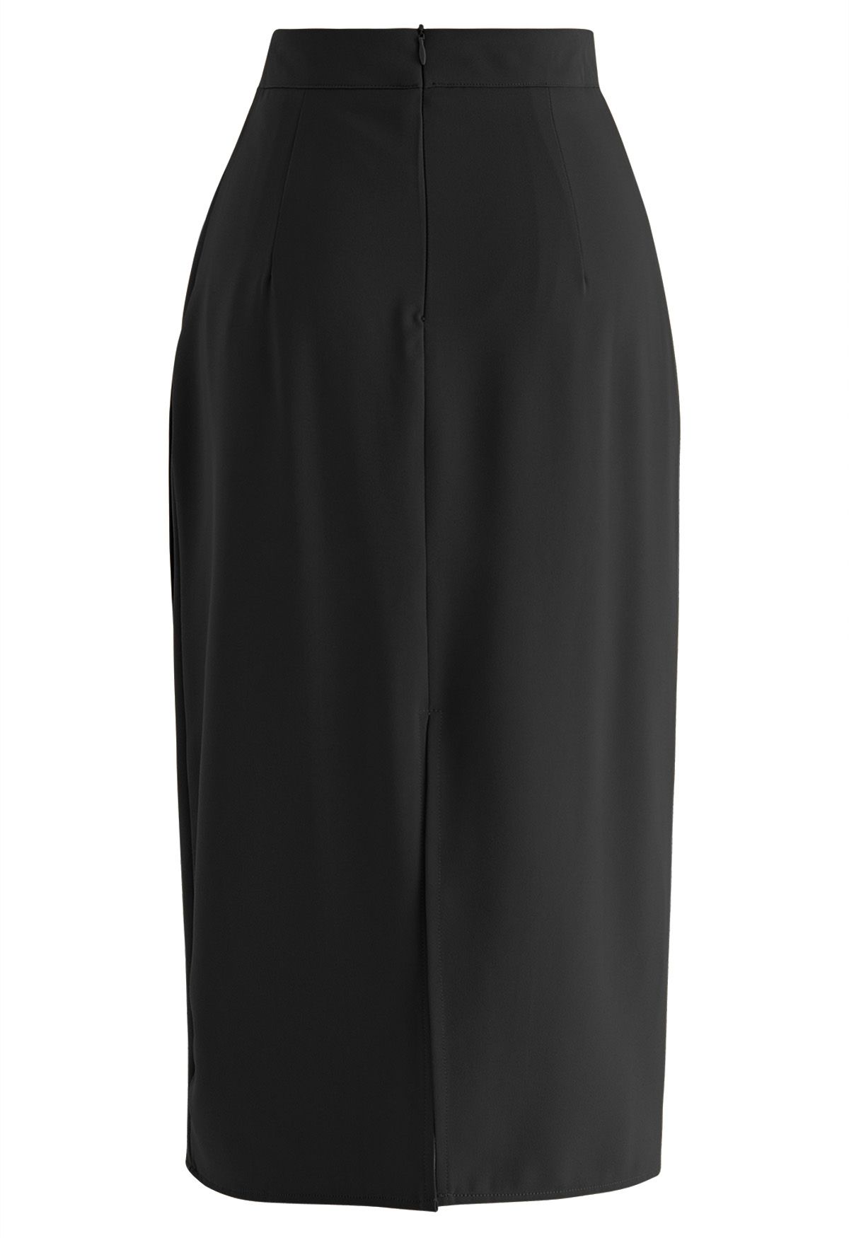 Side Pleated Tulip Midi Skirt in Black