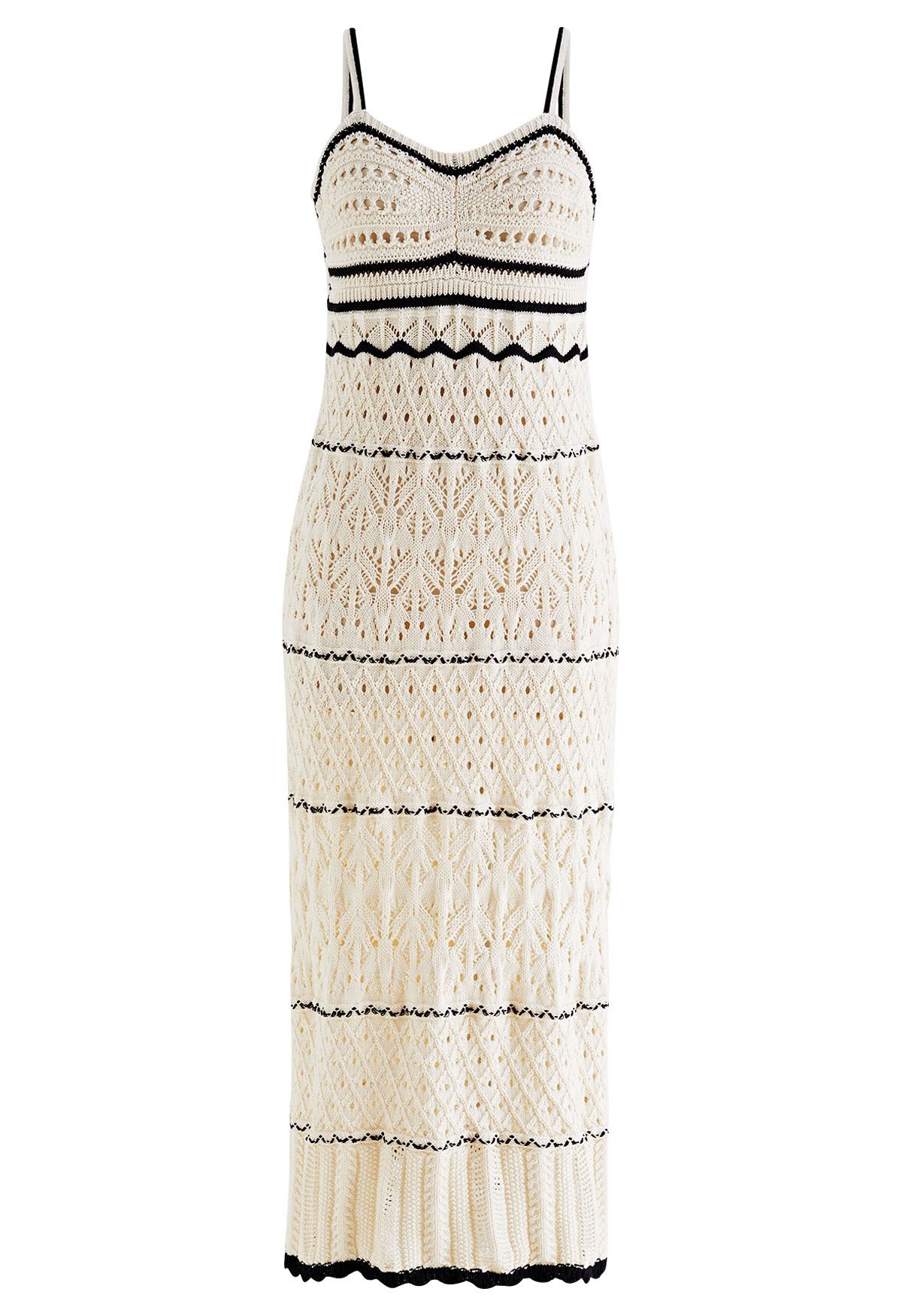 Contrast Lines Hollow Out Knit Cami Dress