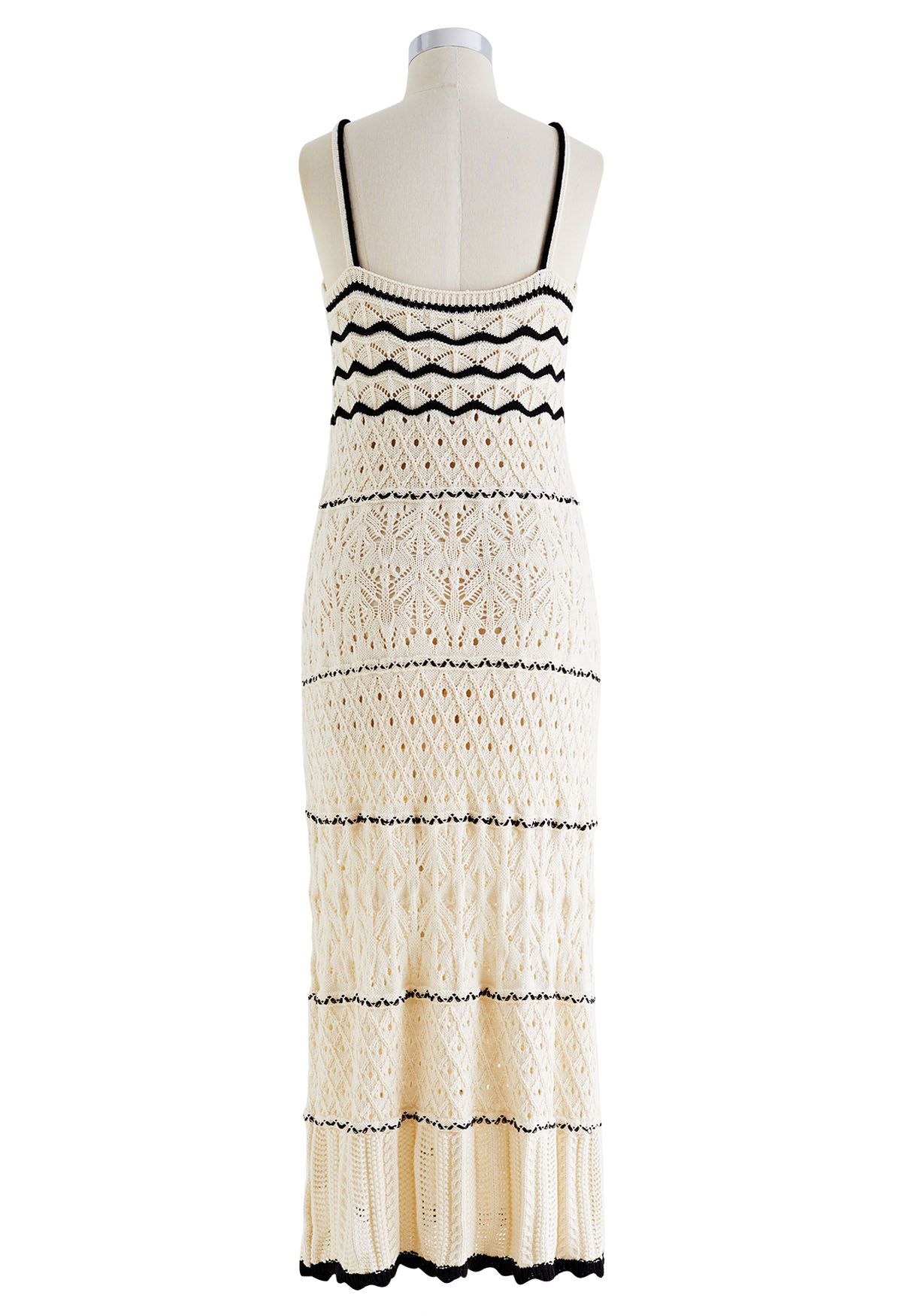 Contrast Lines Hollow Out Knit Cami Dress