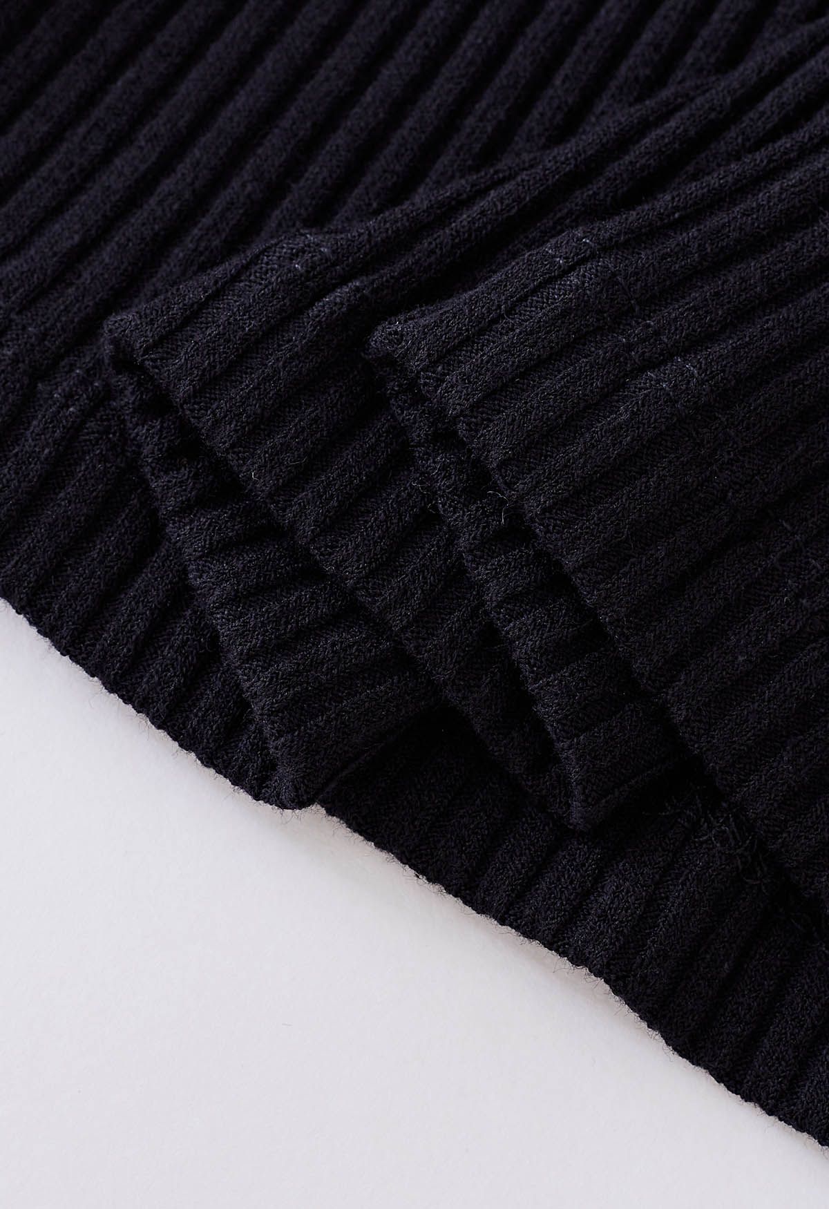 Square Neck Puff Shoulder Cotton Top in Black