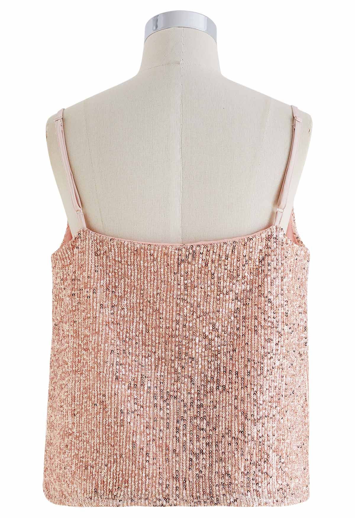 Cowl Neck Sequined Cami Top in Pink