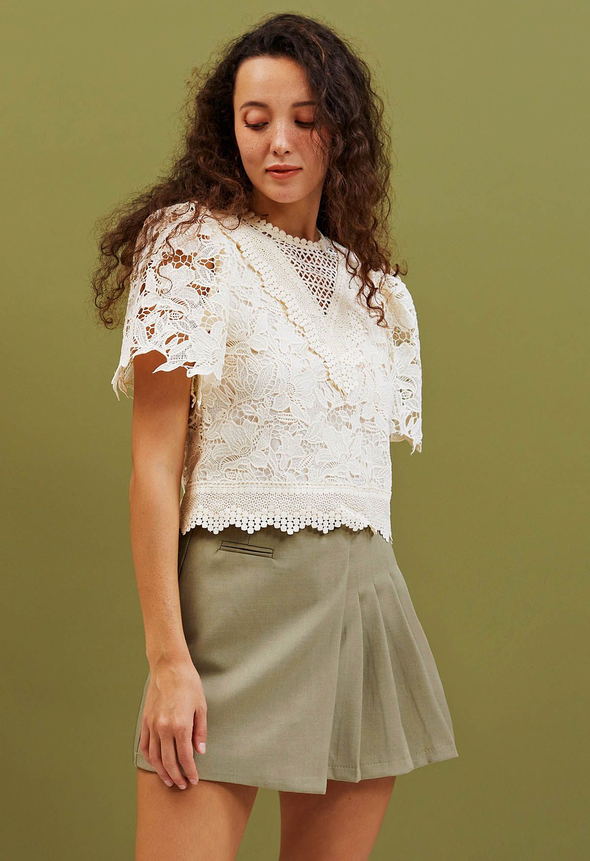 Lily Crochet Lace Crop Top in Cream - Retro, Indie and Unique Fashion