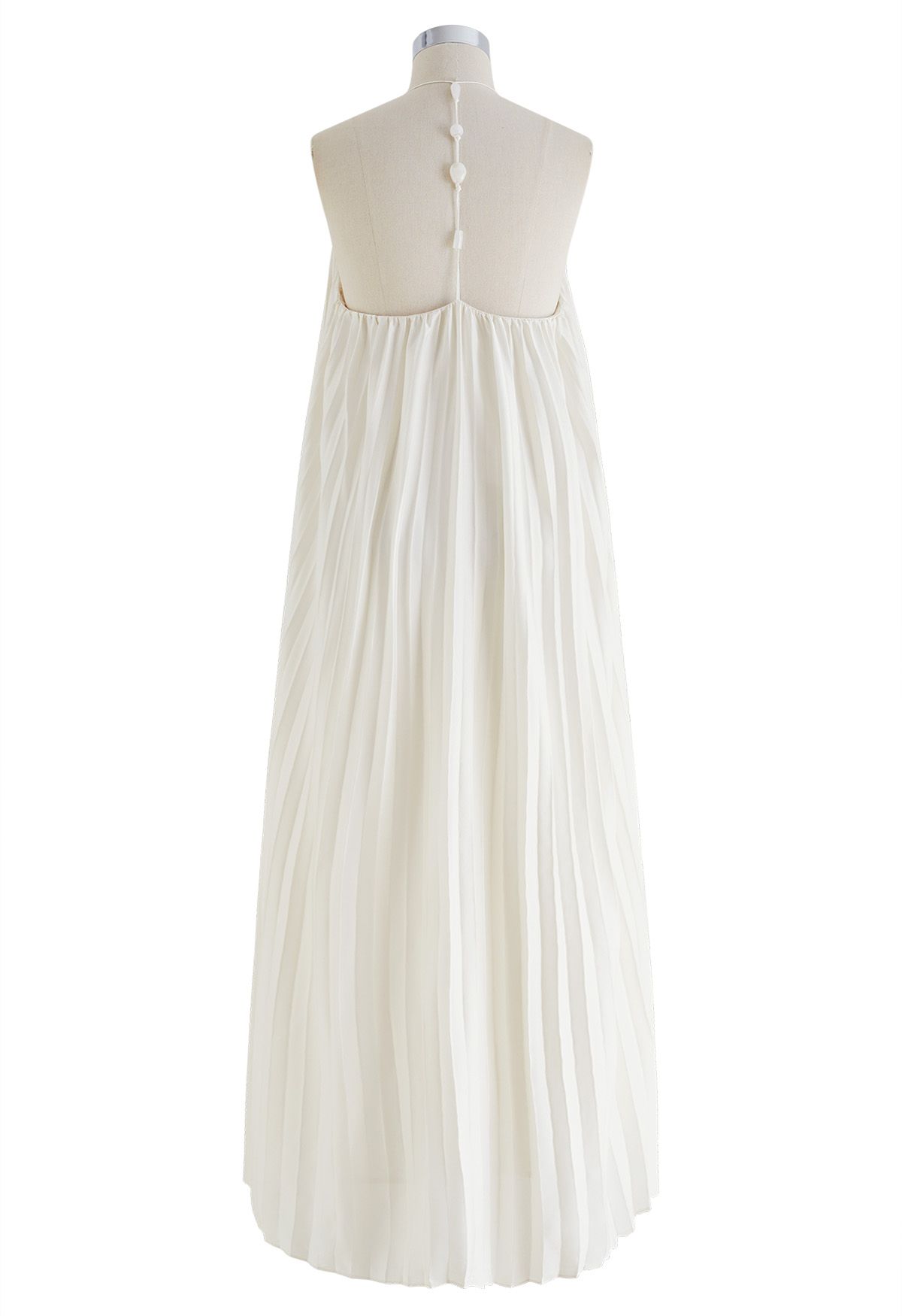 Halter Neck Backless Pleated Maxi Dress in Ivory