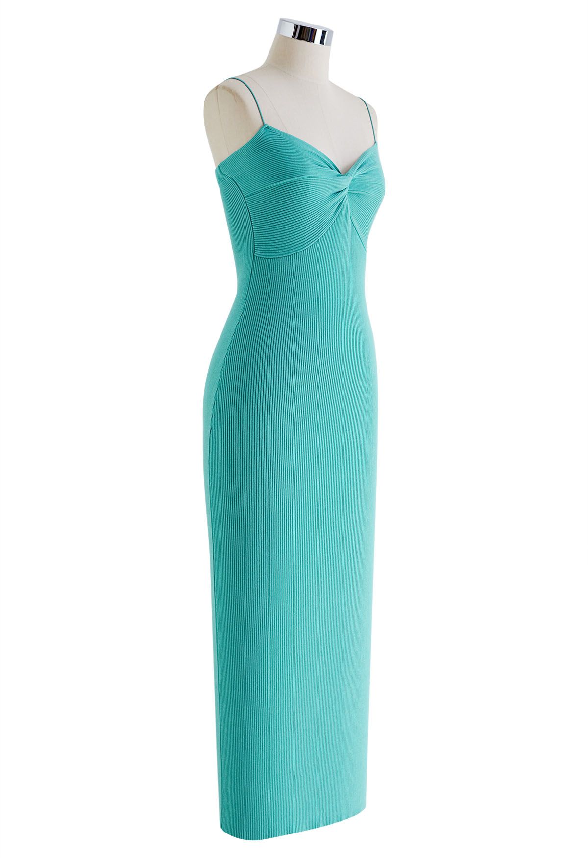 Twist Front Bodycon Knit Cami Dress in Turquoise