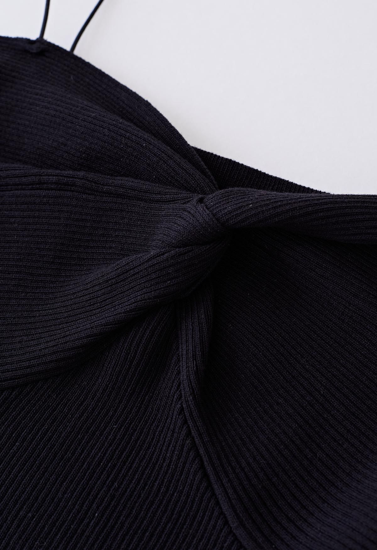 Twist Front Bodycon Knit Cami Dress in Black