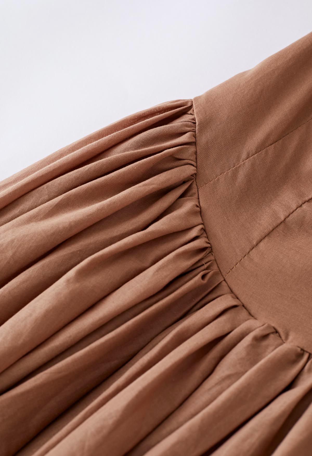 Ruffle Neckline Flare Sleeves Asymmetric Frilling Dress