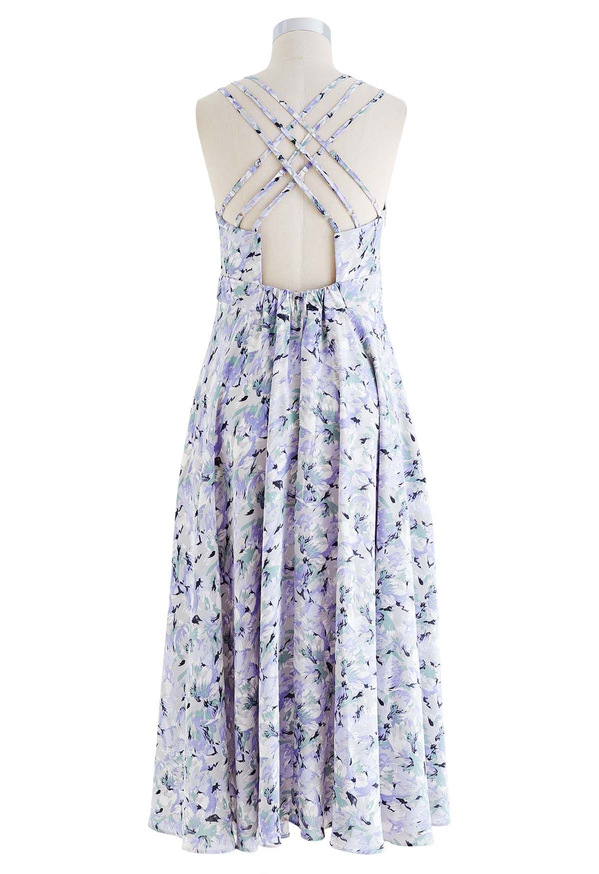 Vintage Floral Print Sweetheart Cami Back Slit Lace Up Mesh Midi Dress –  Luxedress