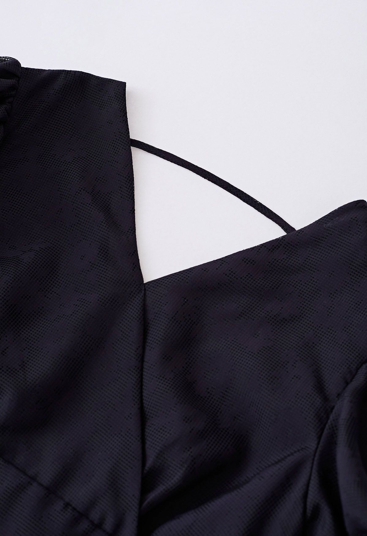 Puff Sleeve Floret Tie-Back Faux-Wrap Top in Black