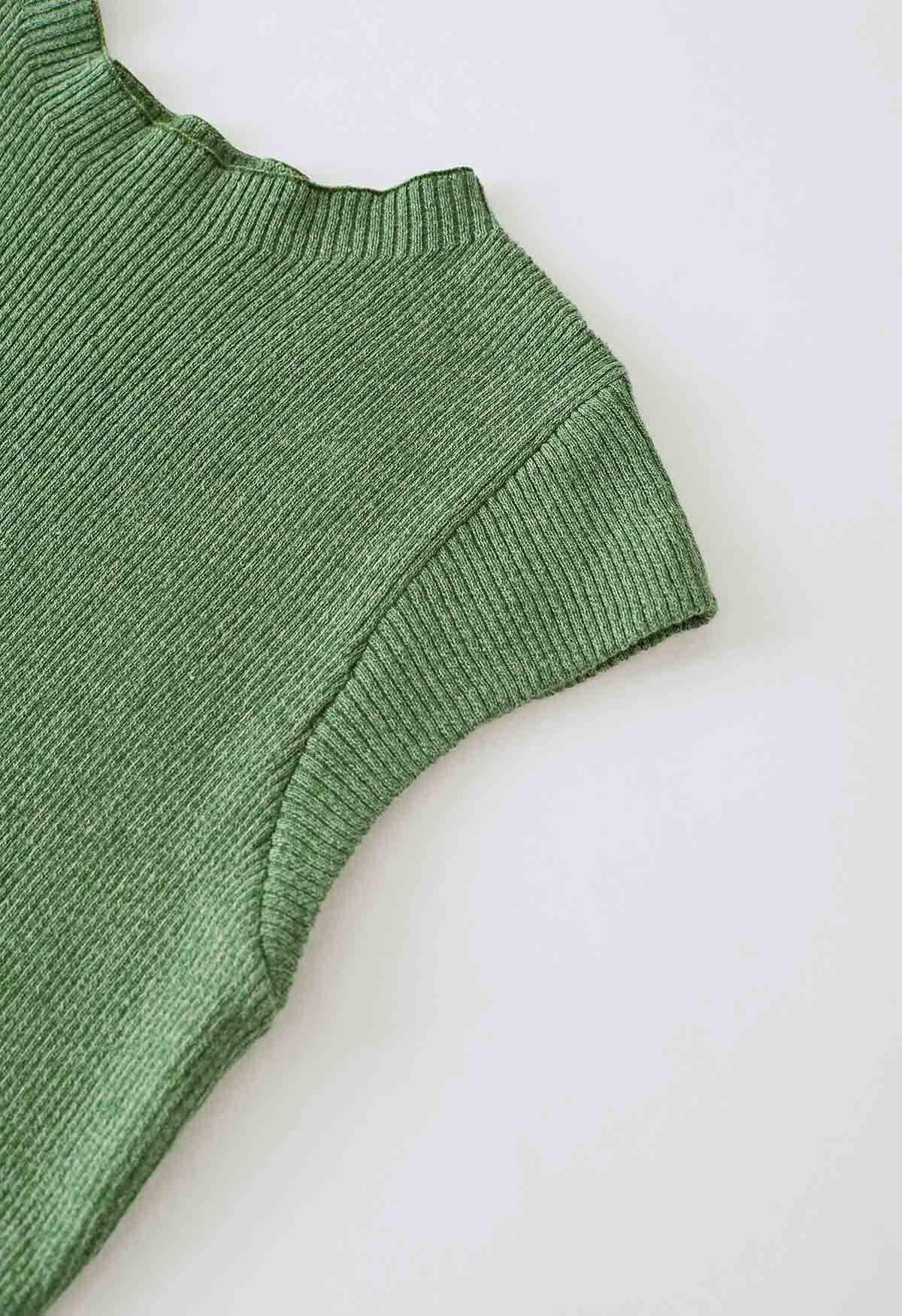 Back Drawstring Sleeveless Knit Top in Green