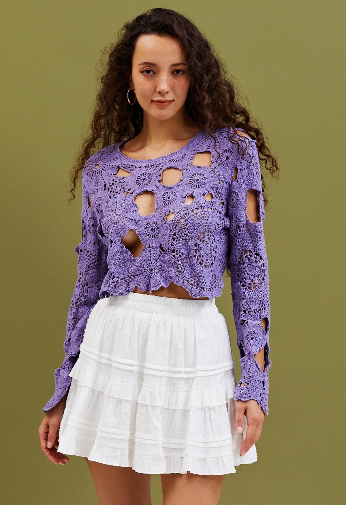 Flower Land Crochet Crop Top in Purple - Retro, Indie and Unique