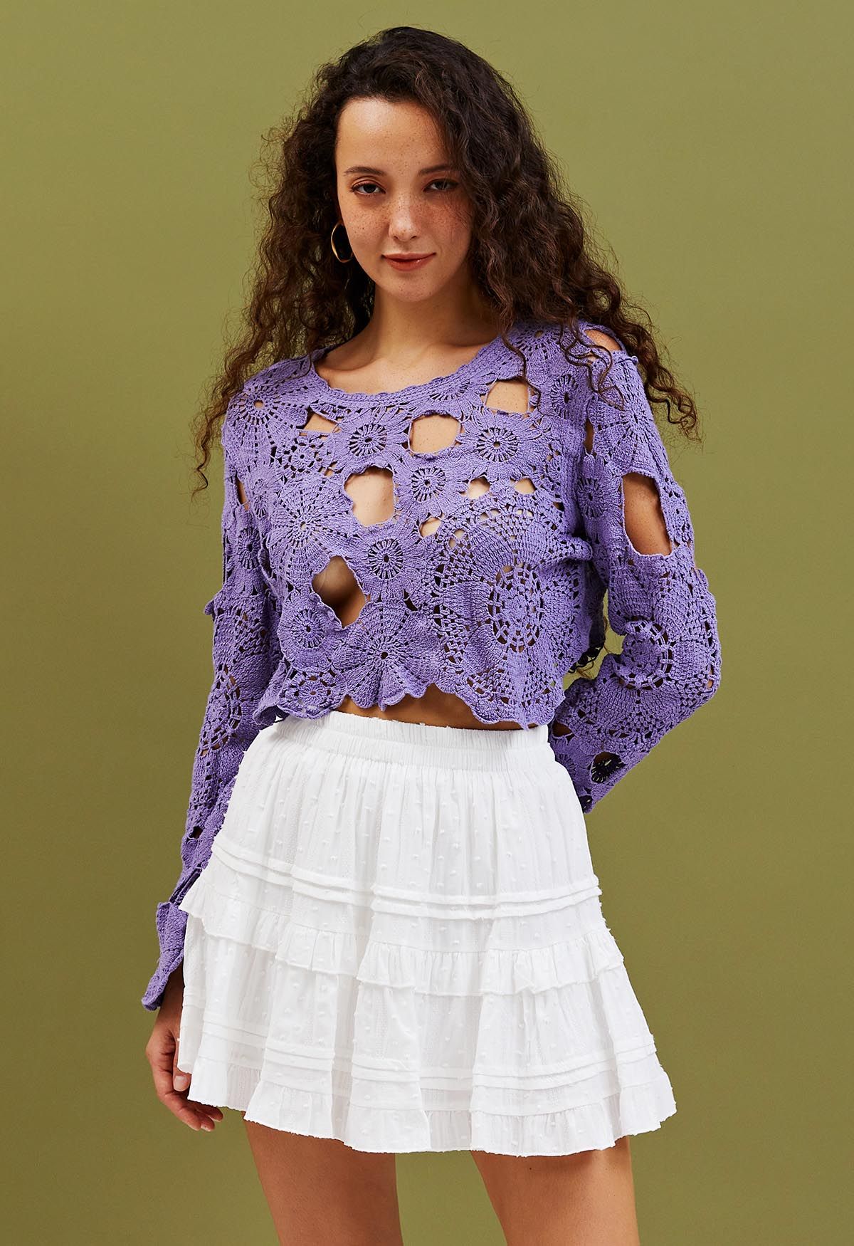 Flower Land Crochet Crop Top in Purple - Retro, Indie and Unique Fashion