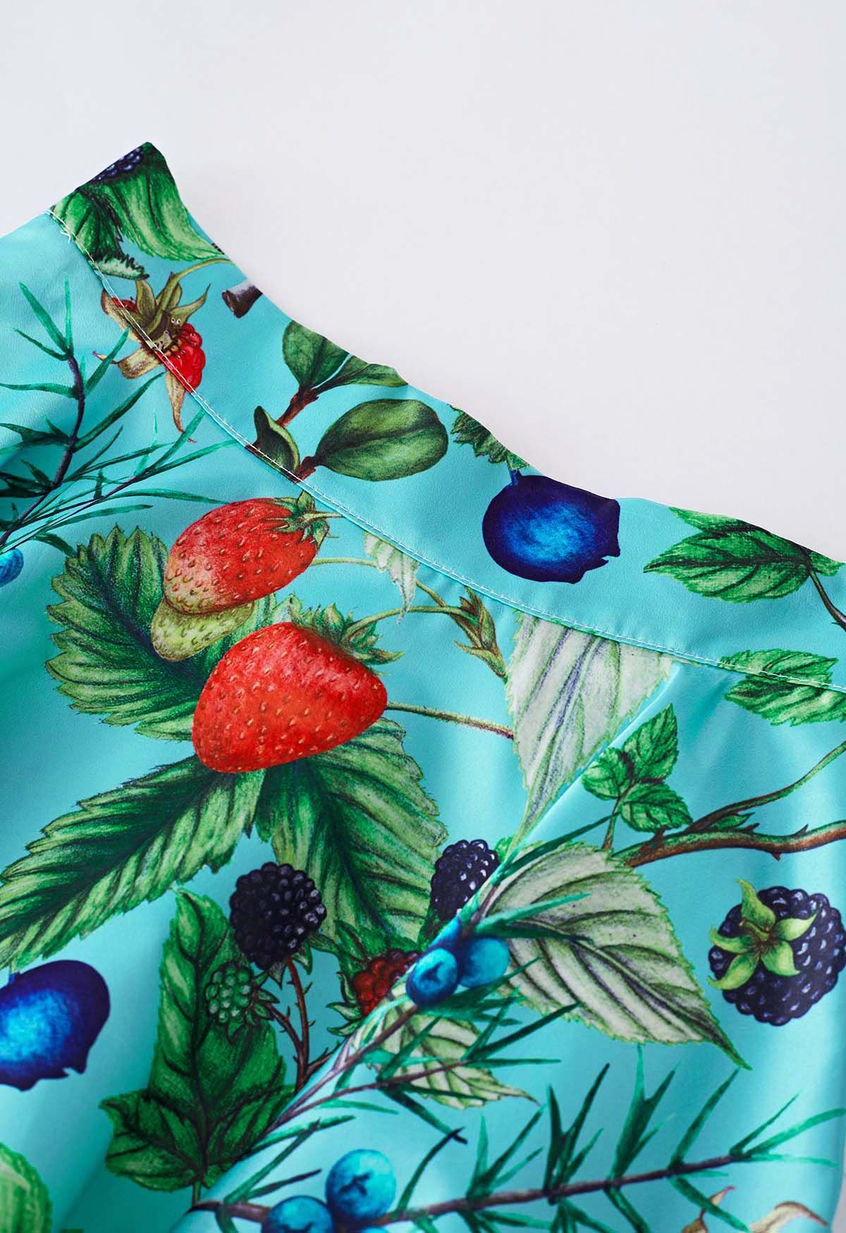 Glossy Fruit Printed A-Line Midi Skirt