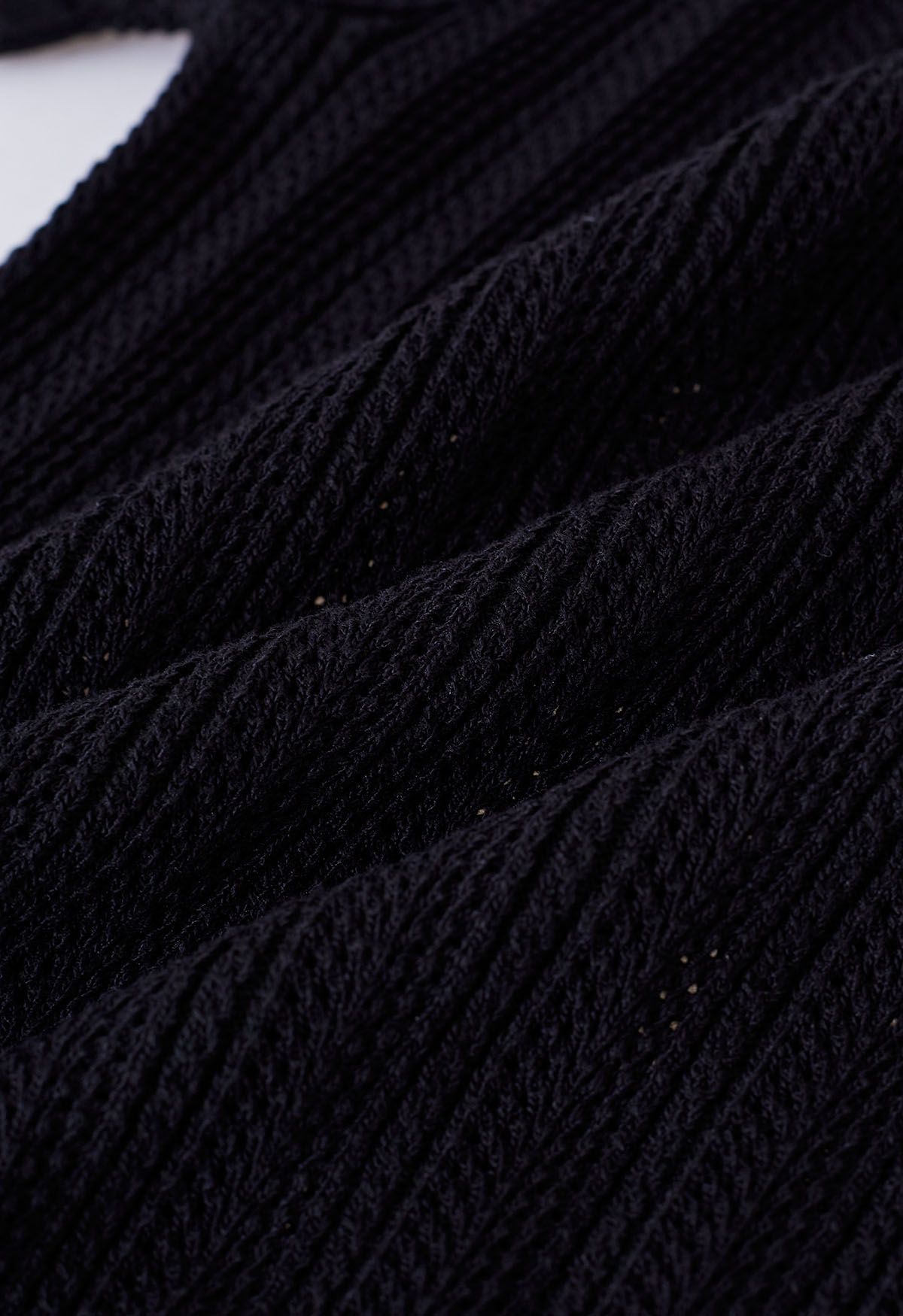 Scallop Edge Pointelle Short-Sleeve Crop Top in Black