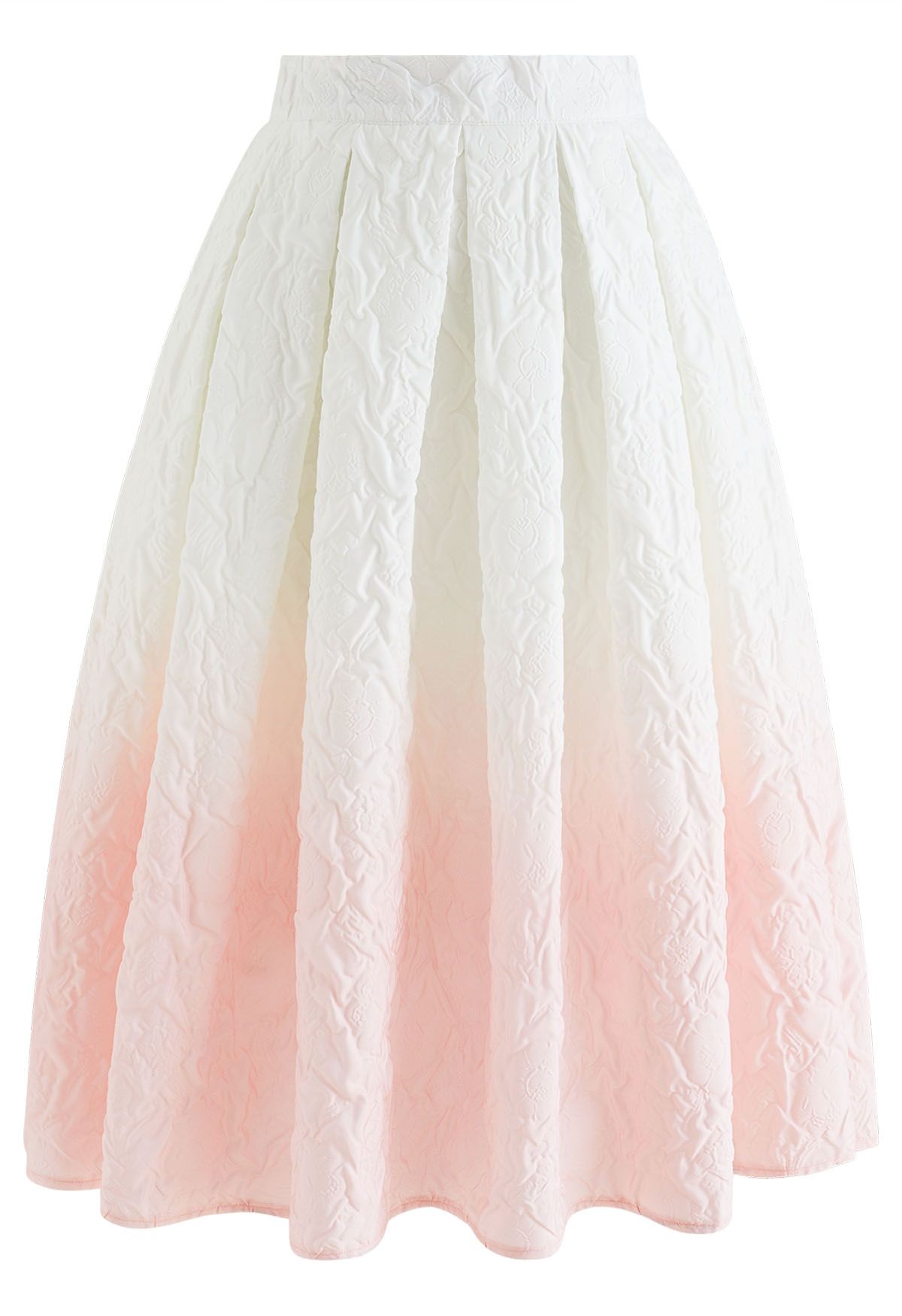 Ombre Embossed Floral Pleated Midi Skirt in Pink