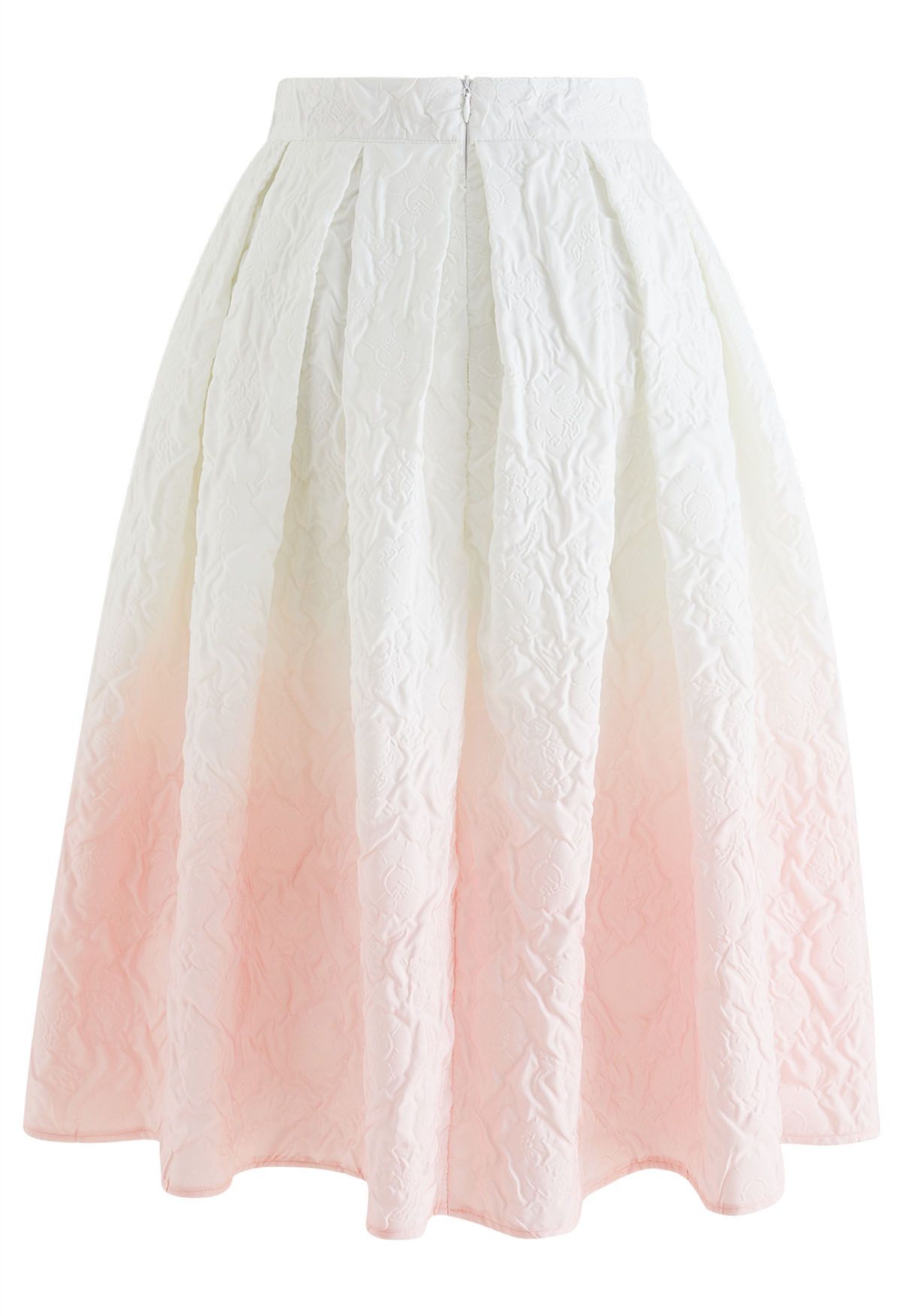 Ombre Embossed Floral Pleated Midi Skirt in Pink