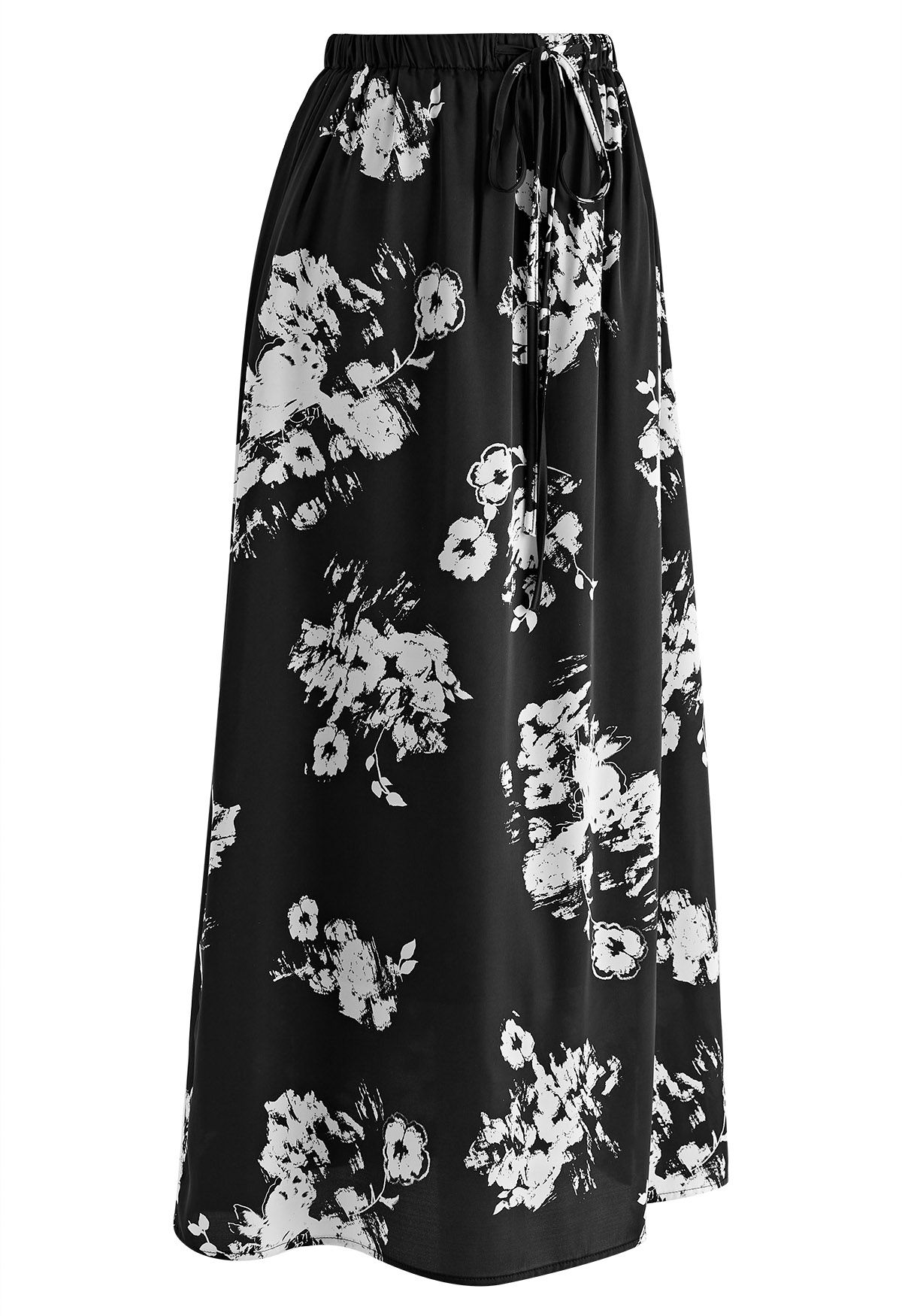 Elastic Drawstring Waist Floral Satin Maxi Skirt - Retro, Indie and ...