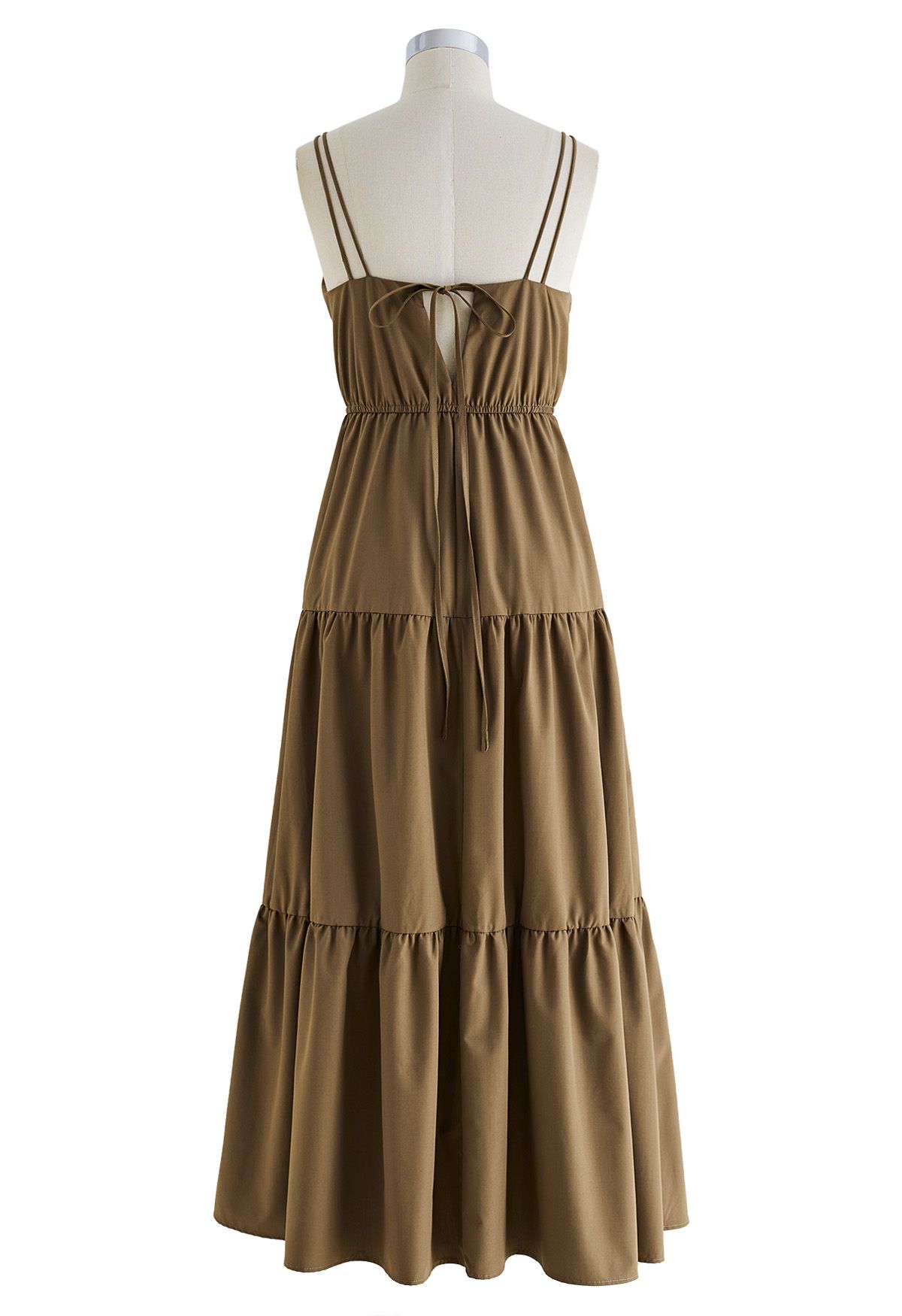 Double Straps Tie-Back Cami Dress in Brown