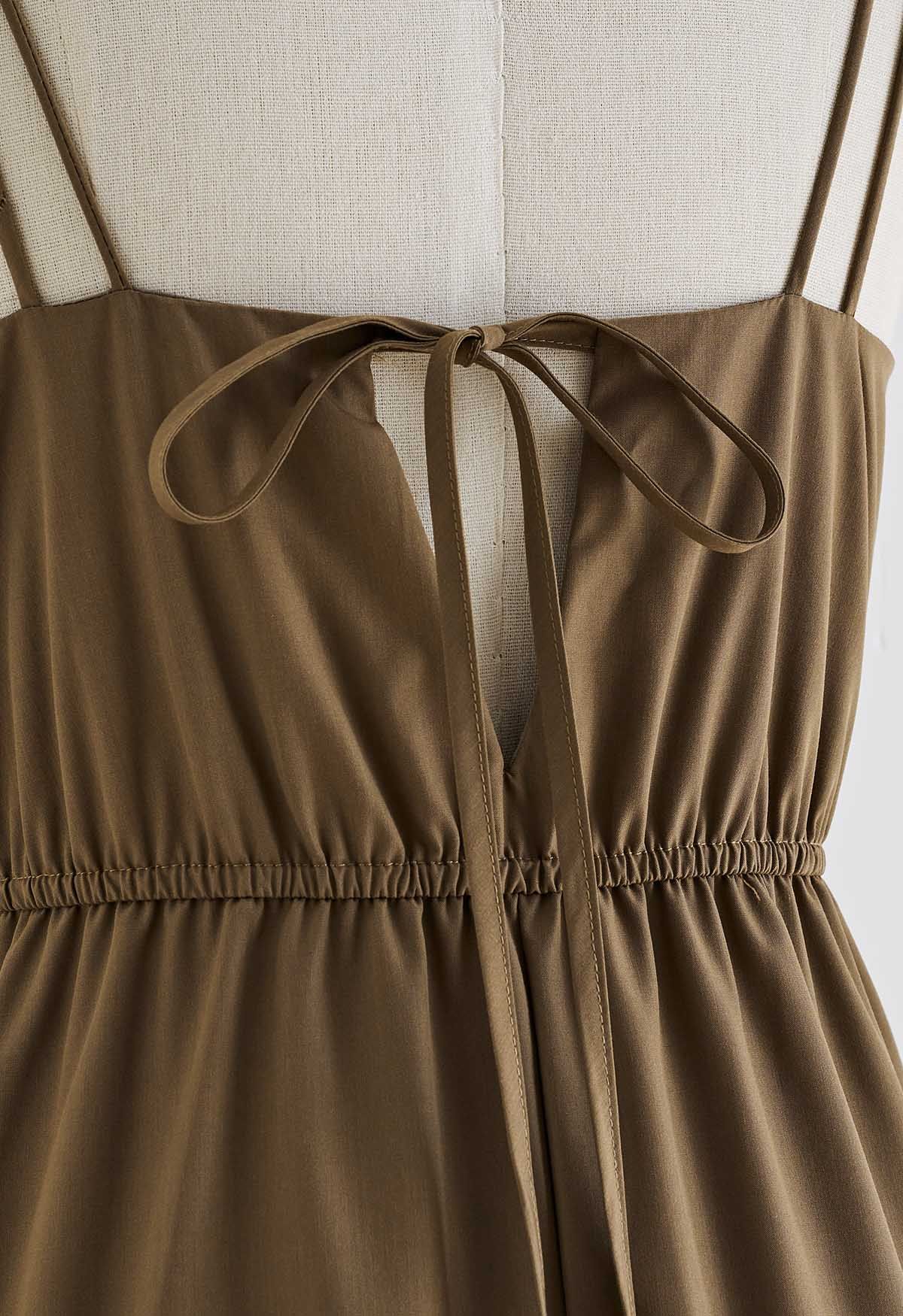Double Straps Tie-Back Cami Dress in Brown