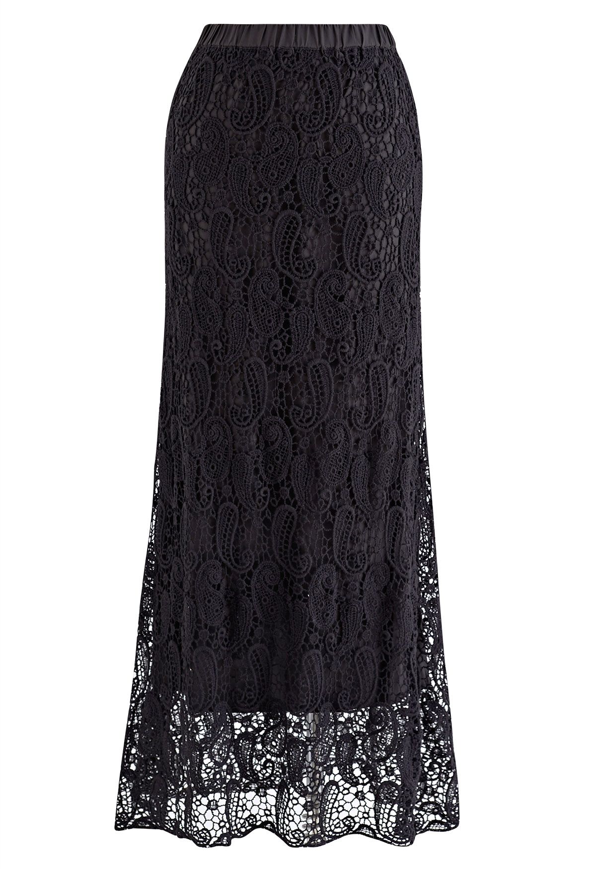 Paisley Cutwork Lace Maxi Skirt in Black - Retro, Indie and Unique Fashion