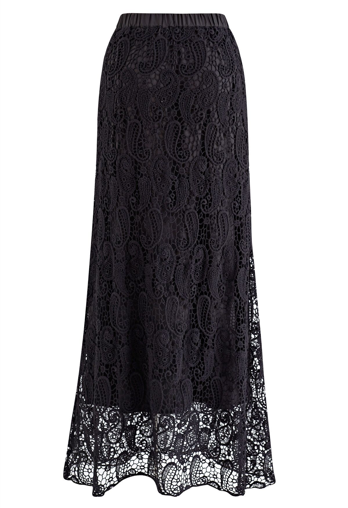 Paisley Cutwork Lace Maxi Skirt in Black - Retro, Indie and Unique Fashion