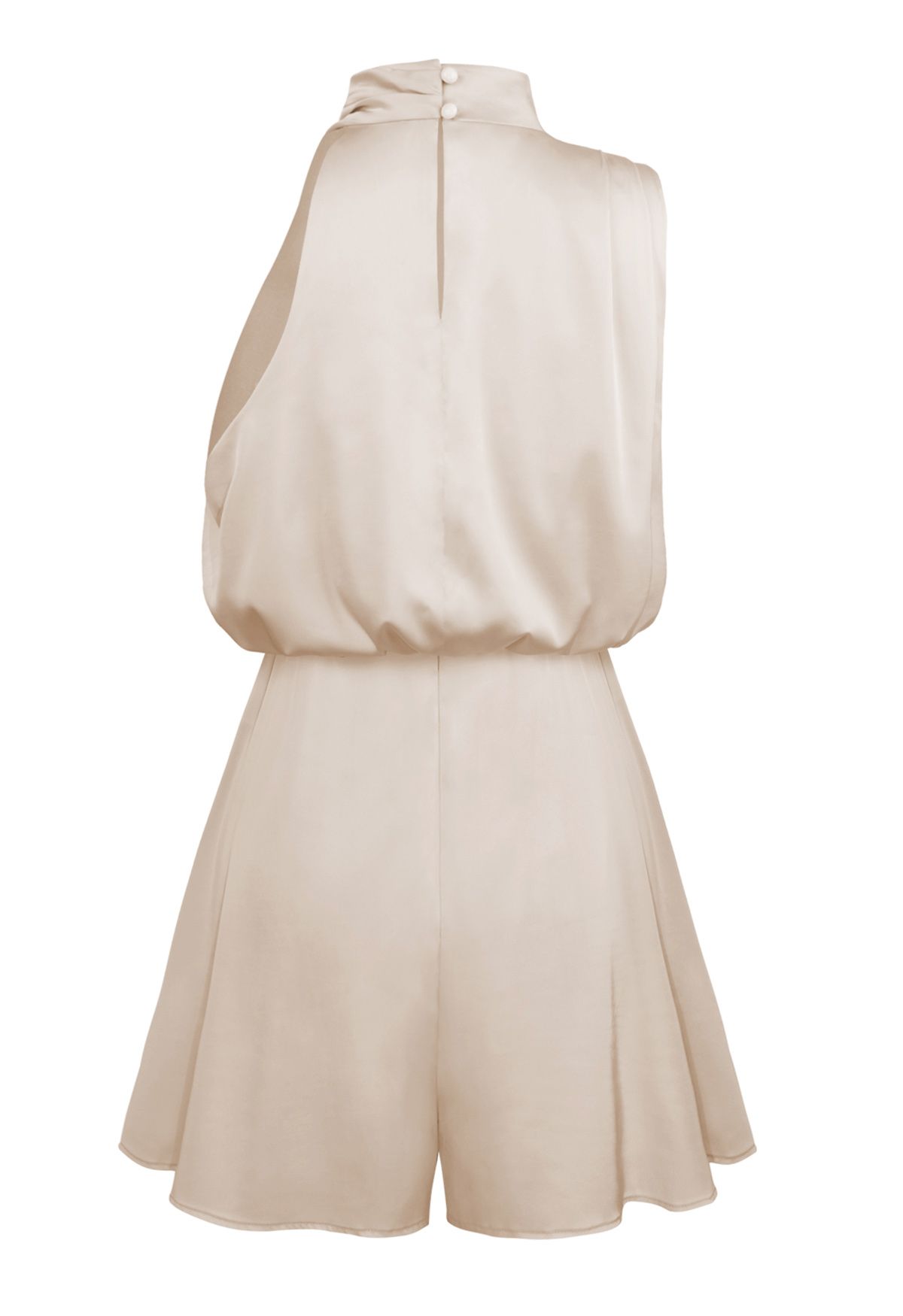 Satin Asymmetric Ruched Neckline Sleeveless Playsuit in Apricot - Retro ...