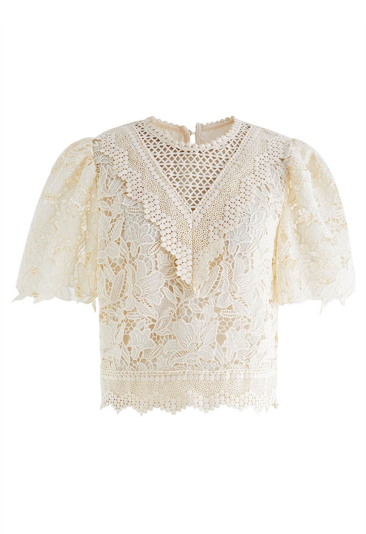 Lily Crochet Lace Crop Top in Cream - Retro, Indie and Unique Fashion