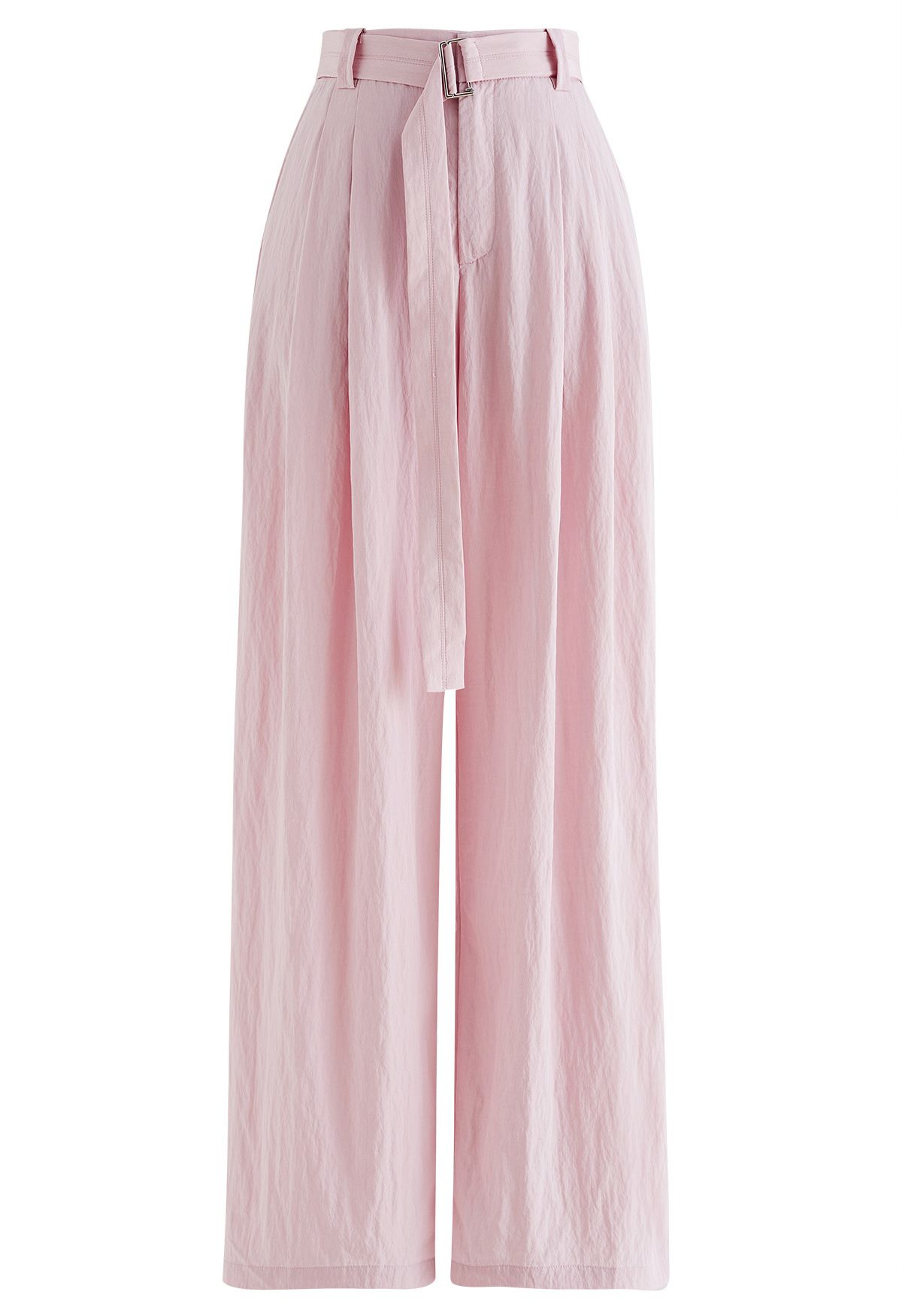 Drape Belt Side Pocket Straight-Leg Pants in Pink