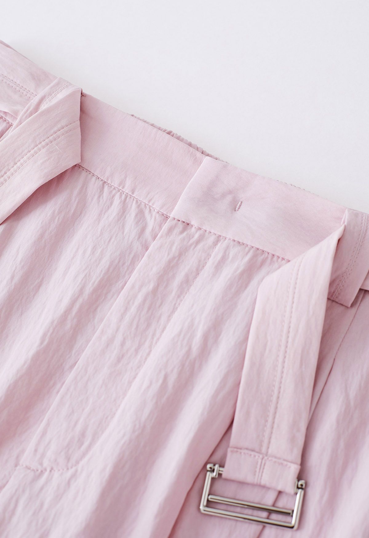 Drape Belt Side Pocket Straight-Leg Pants in Pink
