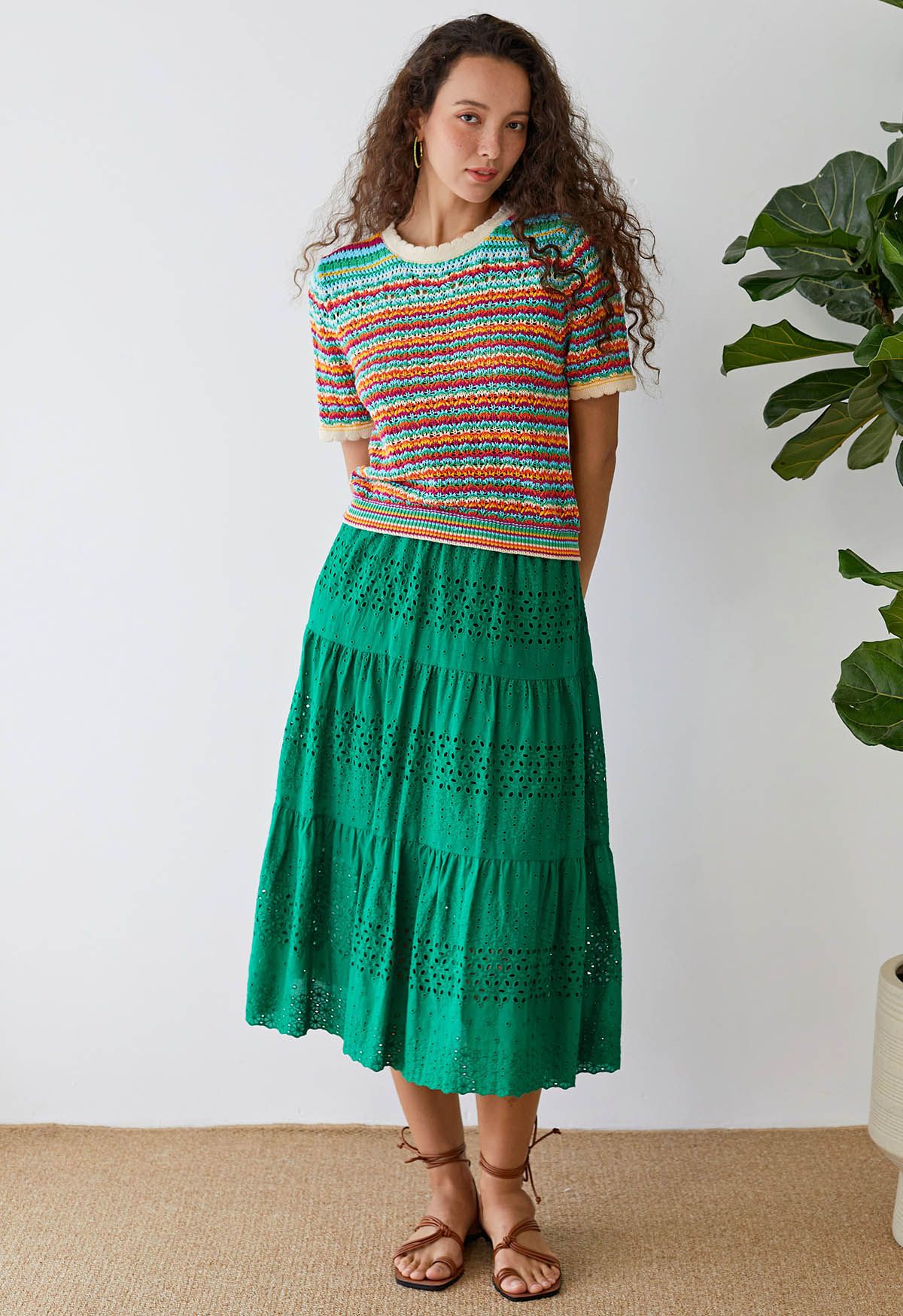 Colorful Stripe Hollow Out Knit Top