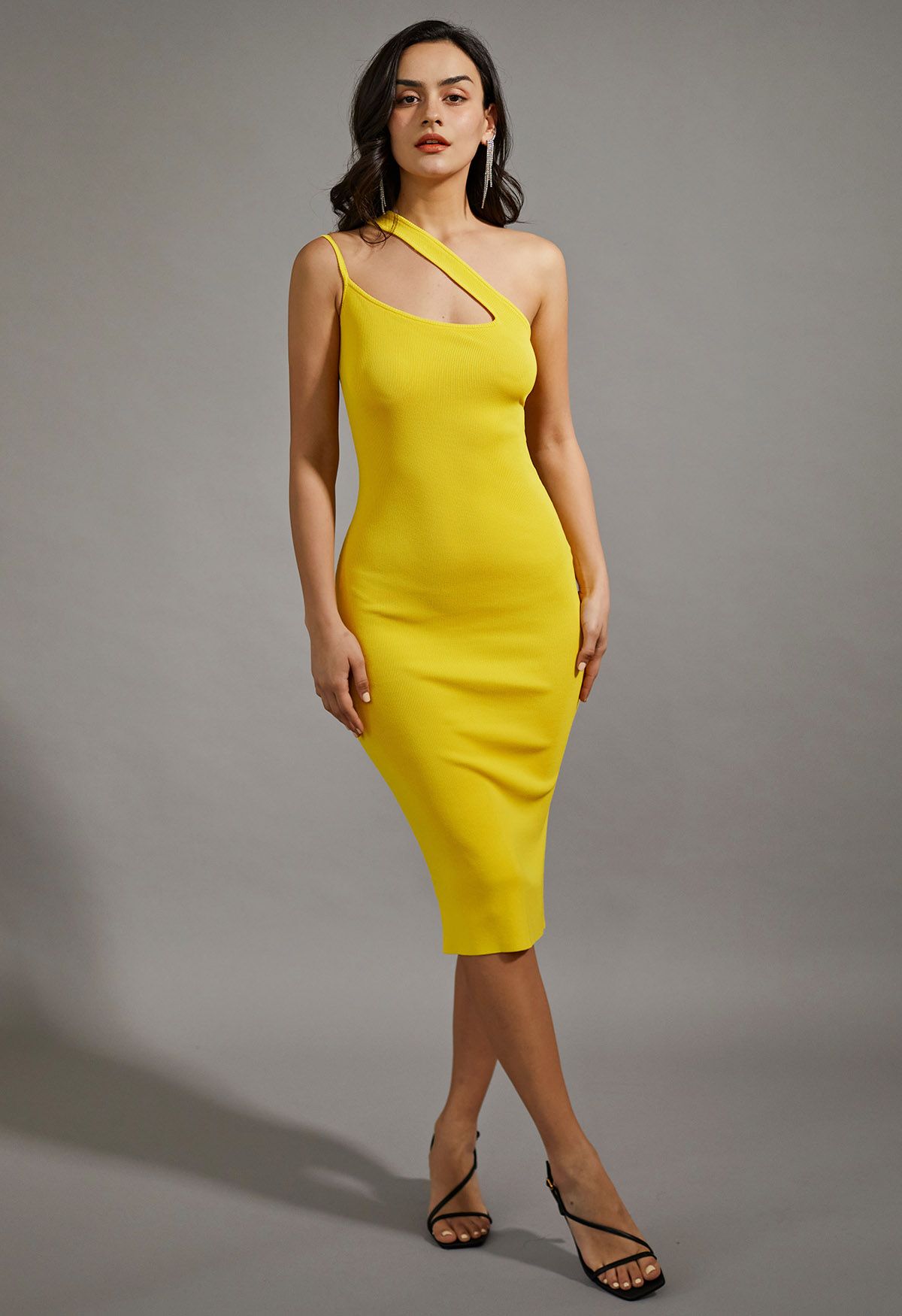 Asymmetric Straps Bodycon Knit Dress in Yellow - Retro, Indie and Unique  Fashion