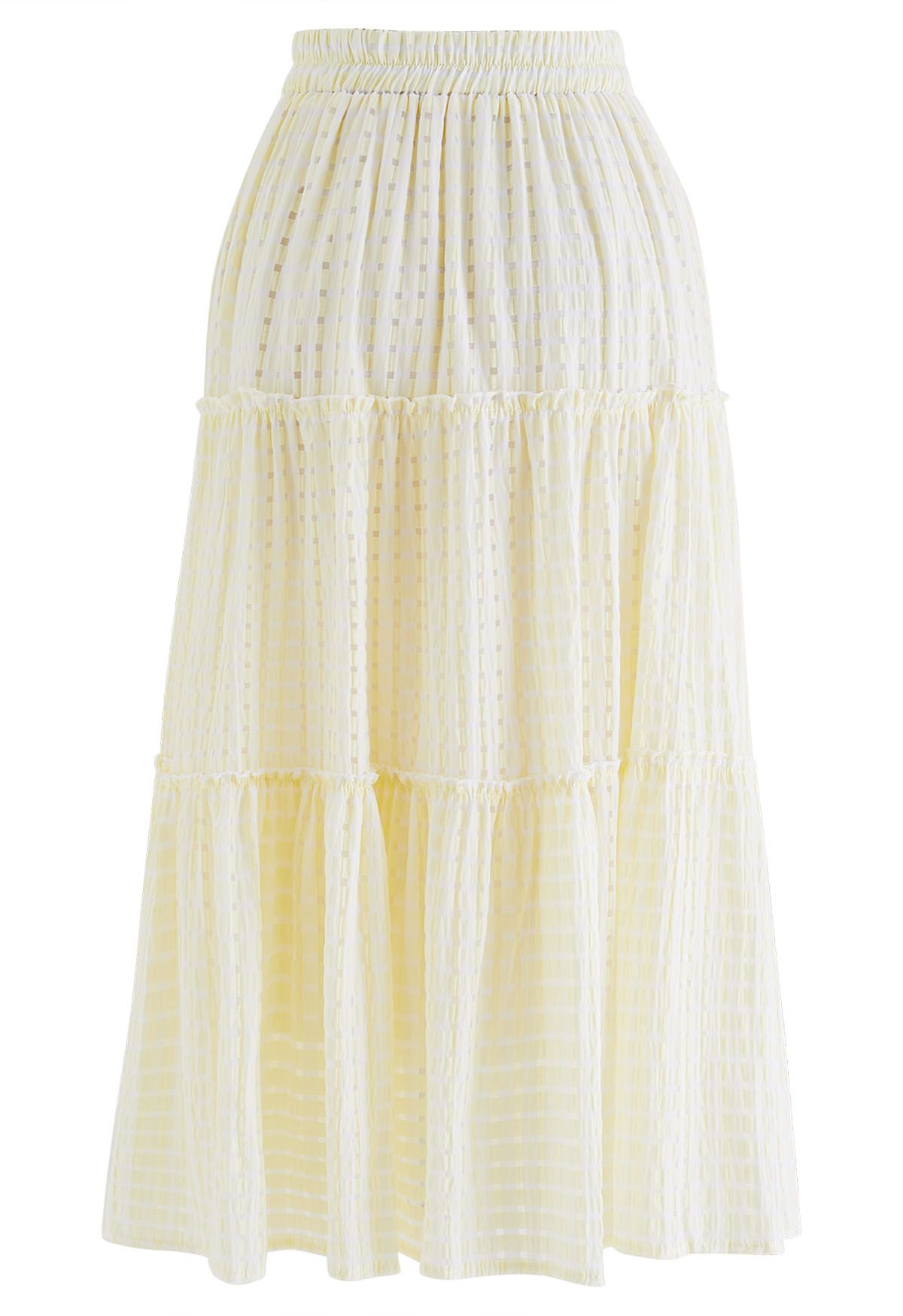 Check Pattern A-Line Midi Skirt in Light Yellow