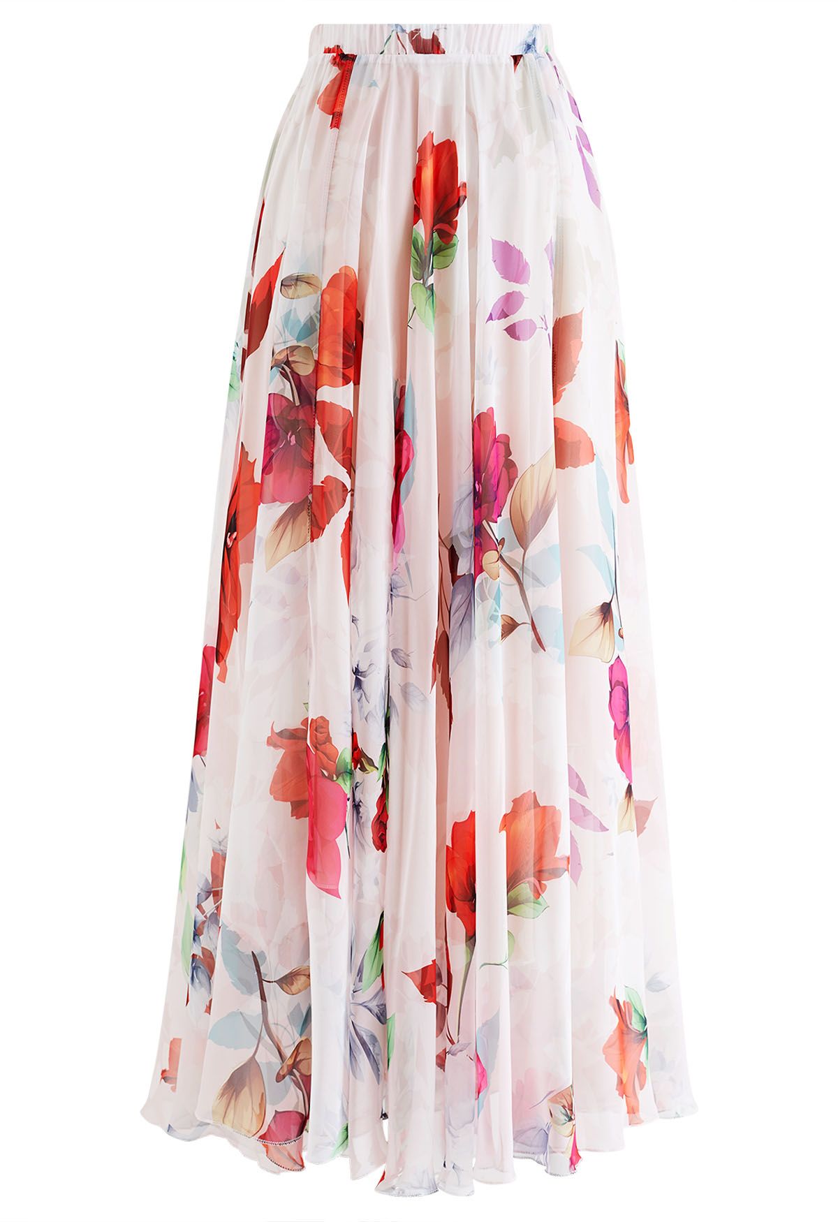 Best Blooms Rose Printed Chiffon Maxi Skirt in Blush - Retro, Indie and ...