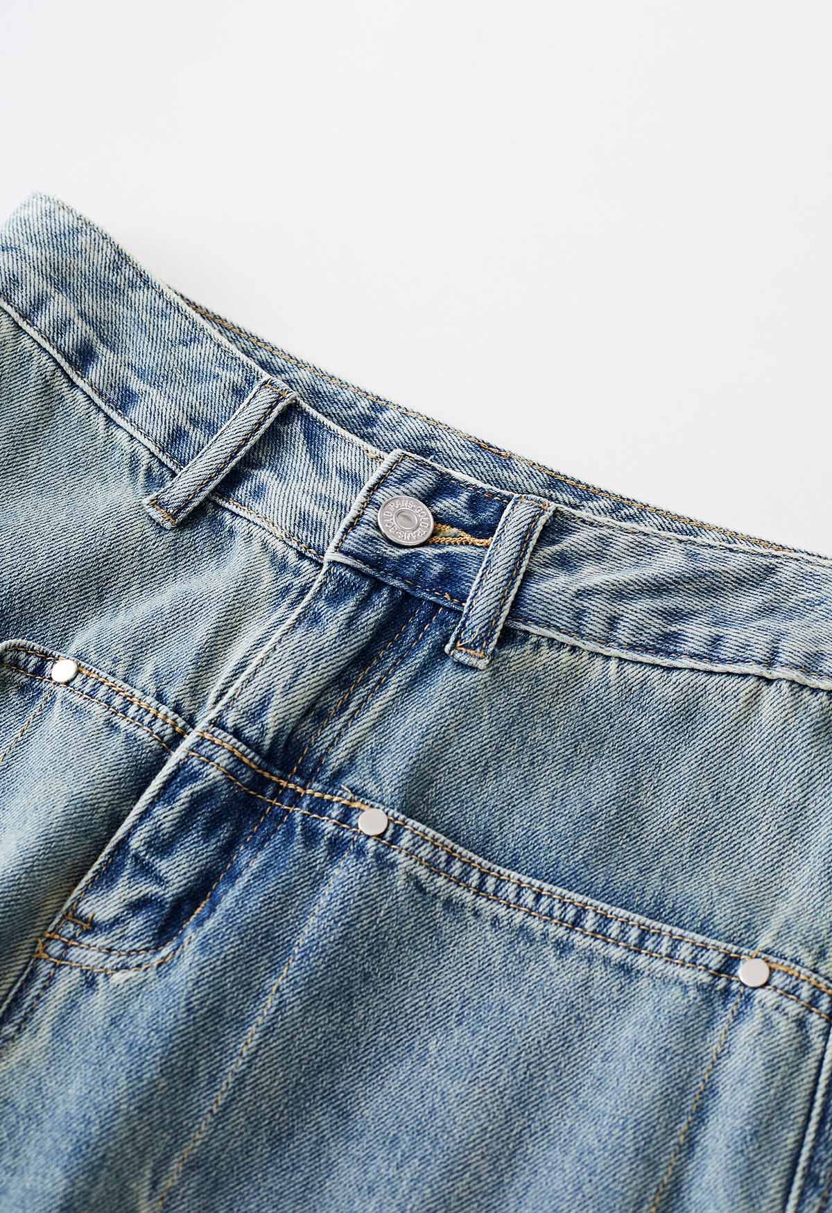 Unique Cutout Pocket Straight-Leg Jeans